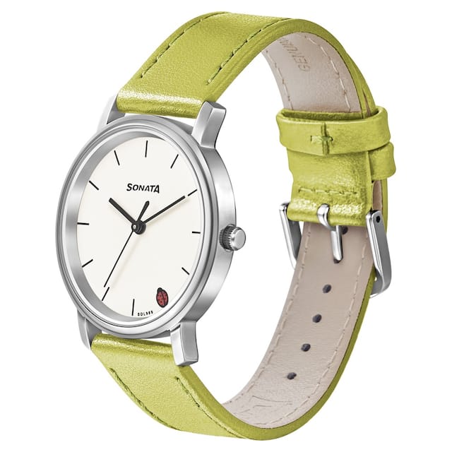 Sonata Play White Dial & Green Leather Strap