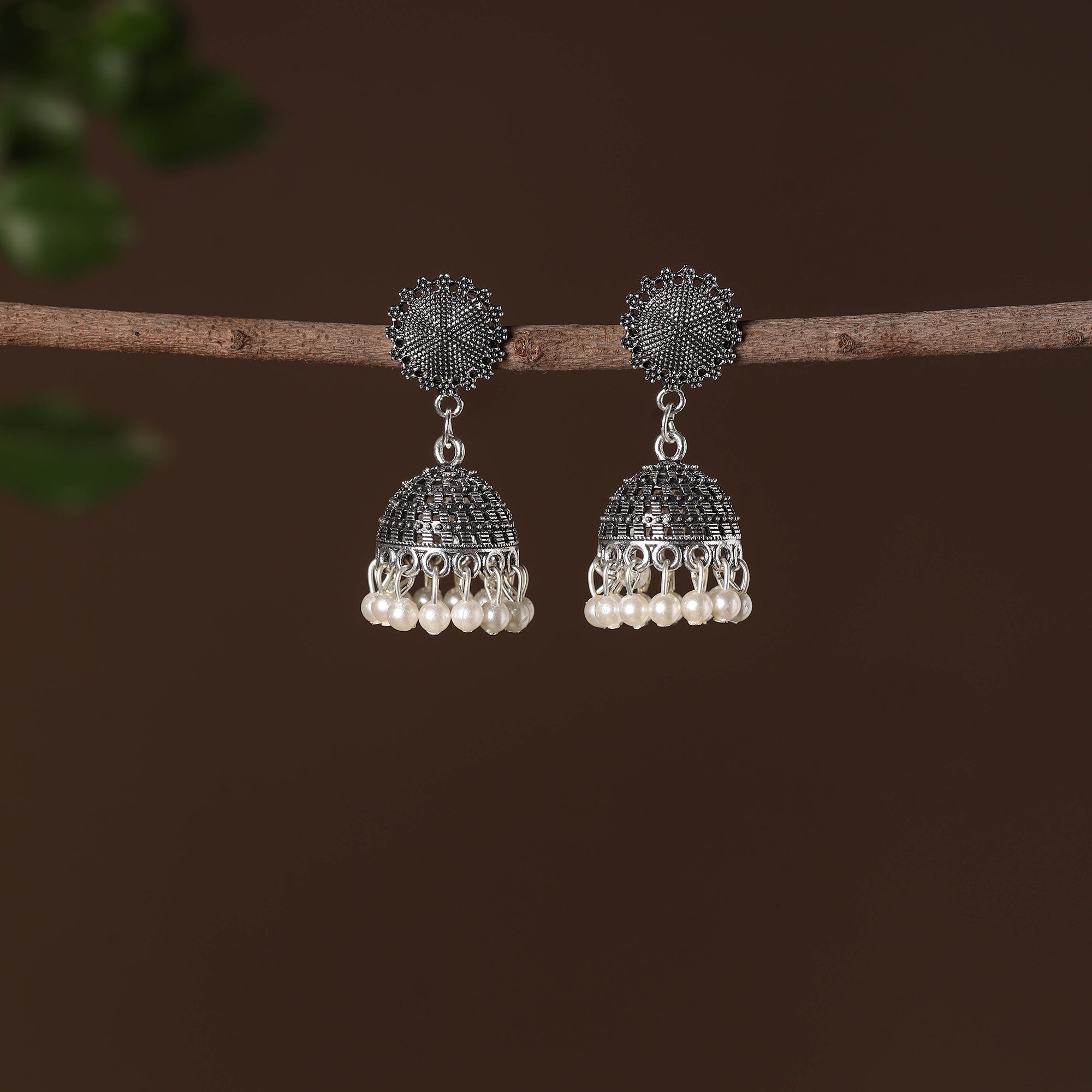 JALPARI Aarohi German Silver Beaded Jhumki Earrings