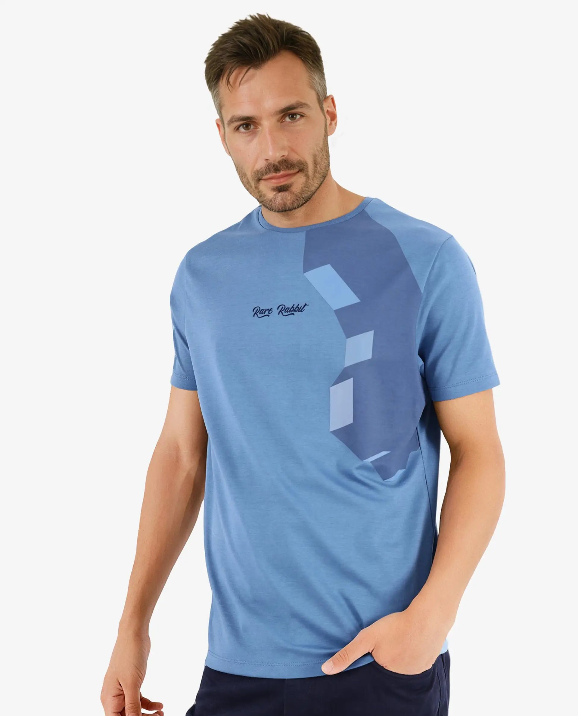 Rare Rabbit Men Antu Blue Cotton Polyester Fabric Short Sleeve Crew Neck Logo Print Oversized T-Shirt - view 5