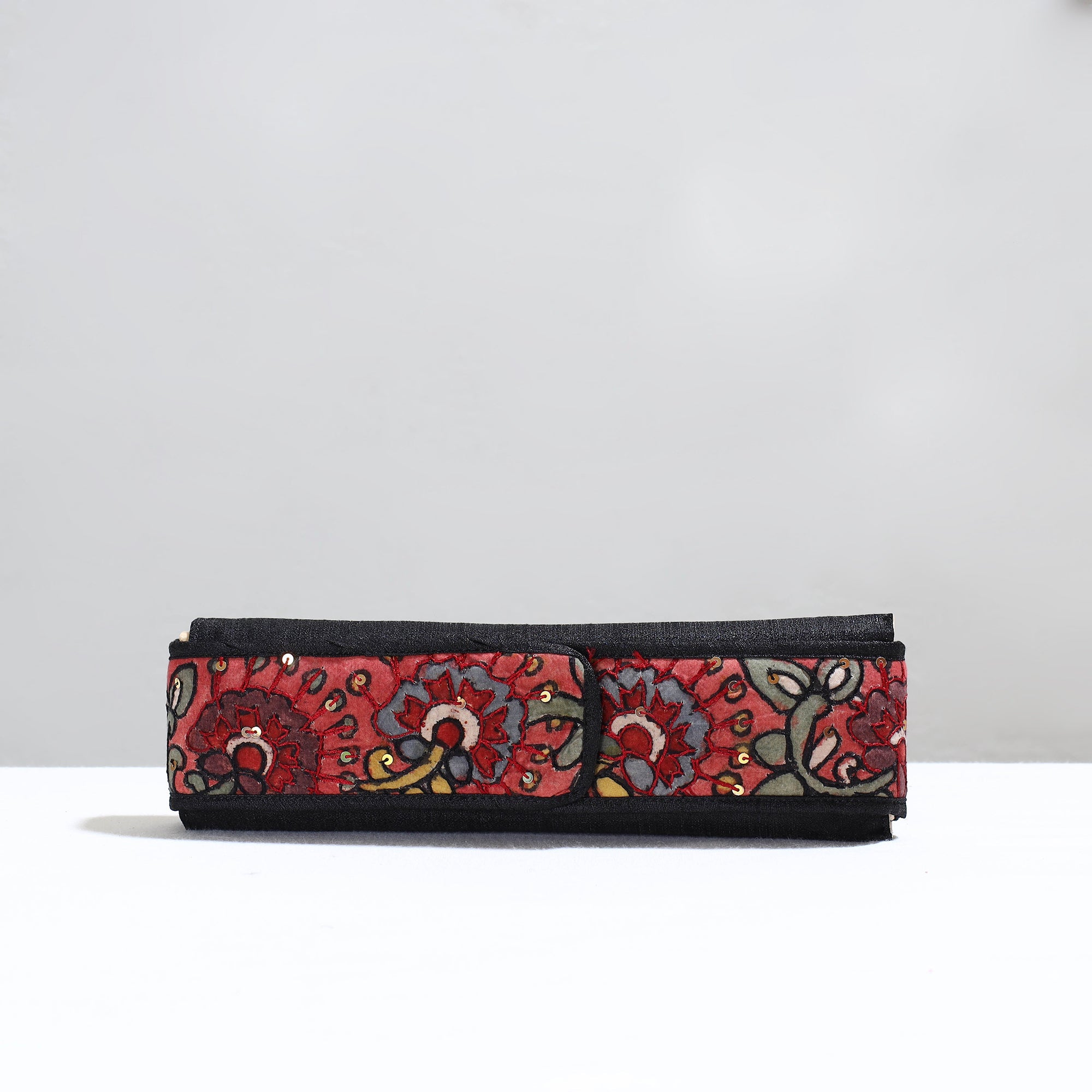 DWARAKA PLUS Black - Handpainted Kalamkari Natural Dyed Ghicha Silk Earrings Pouch 14 - view 2