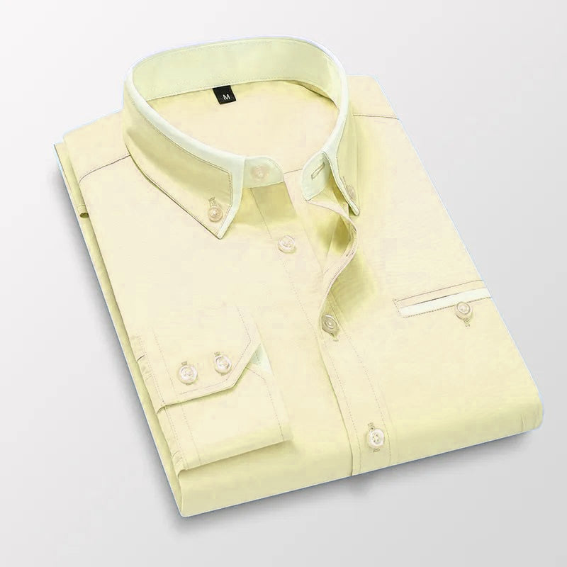 BlackTree Down Collar Cotton Blend Solid Shirt For Man (Lemon)