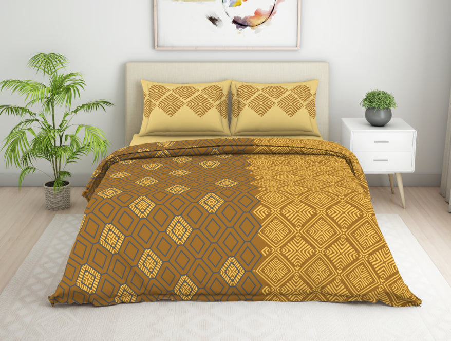 100 cotton double – Spaces India Geometric Buckthorn Brown - Dark Yellow 100% Cotton Double Bedsheet - Seasons Best Premium By Welspun
