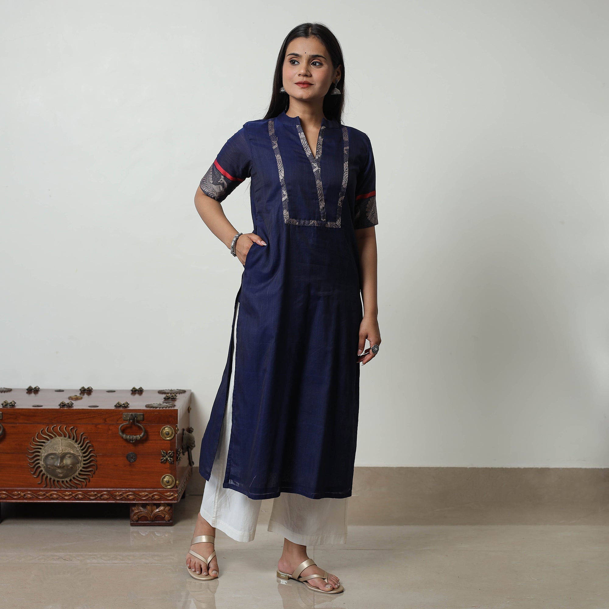 ITOKRI CASUALS Blue - Dharwad Mercerised Cotton Straight Kurta 21 - view 3