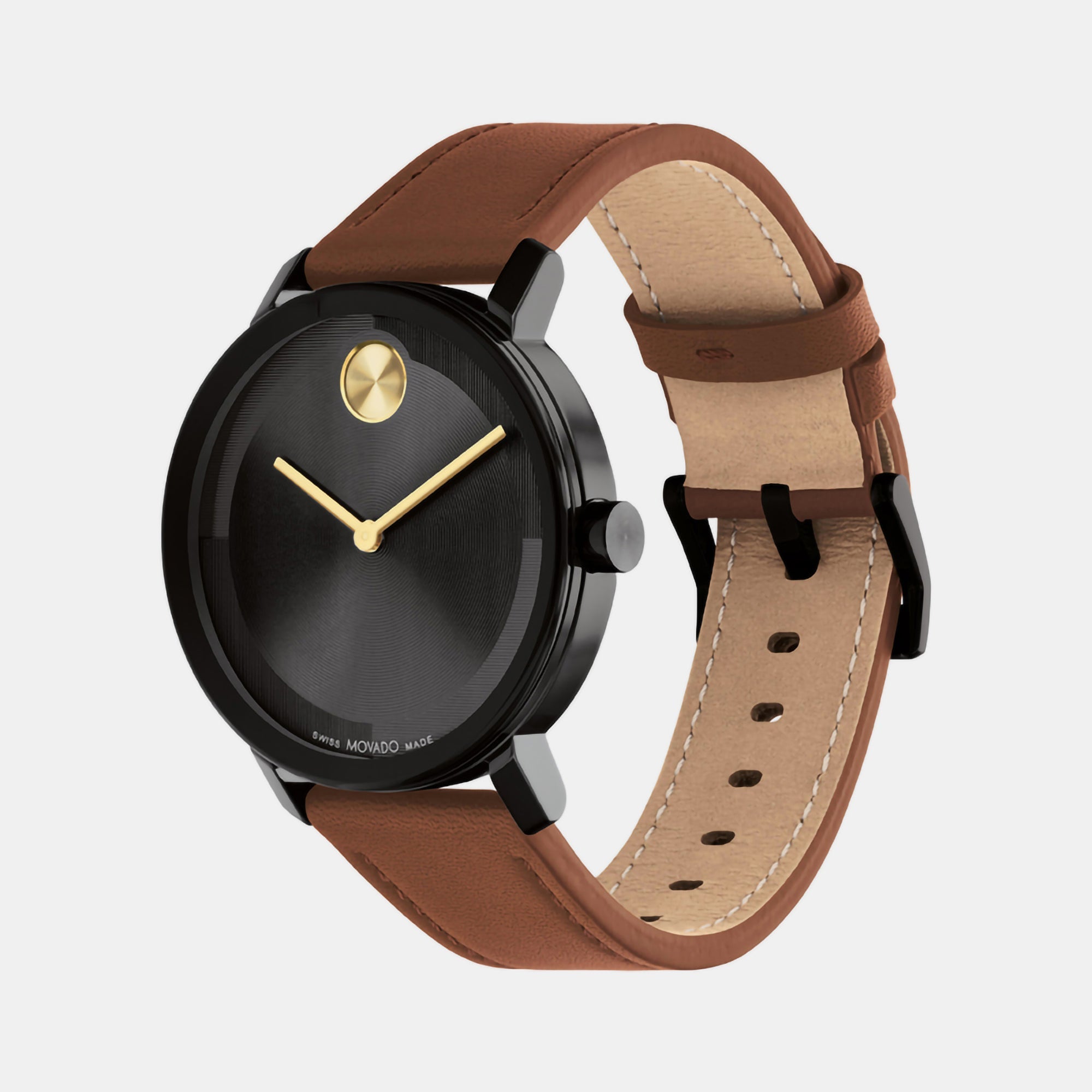 Movado Bold Evolution Men Quartz Black Dial Analog Leather Watch 3601083 - view 2