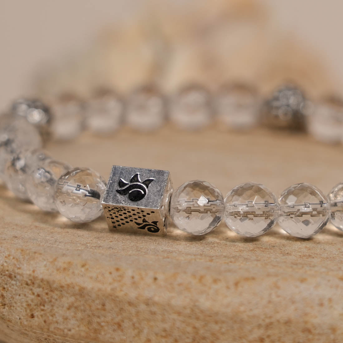 Prinjal Jewellers Spatik Diamond Cut Beads with Om Silver Beads Bracelet
