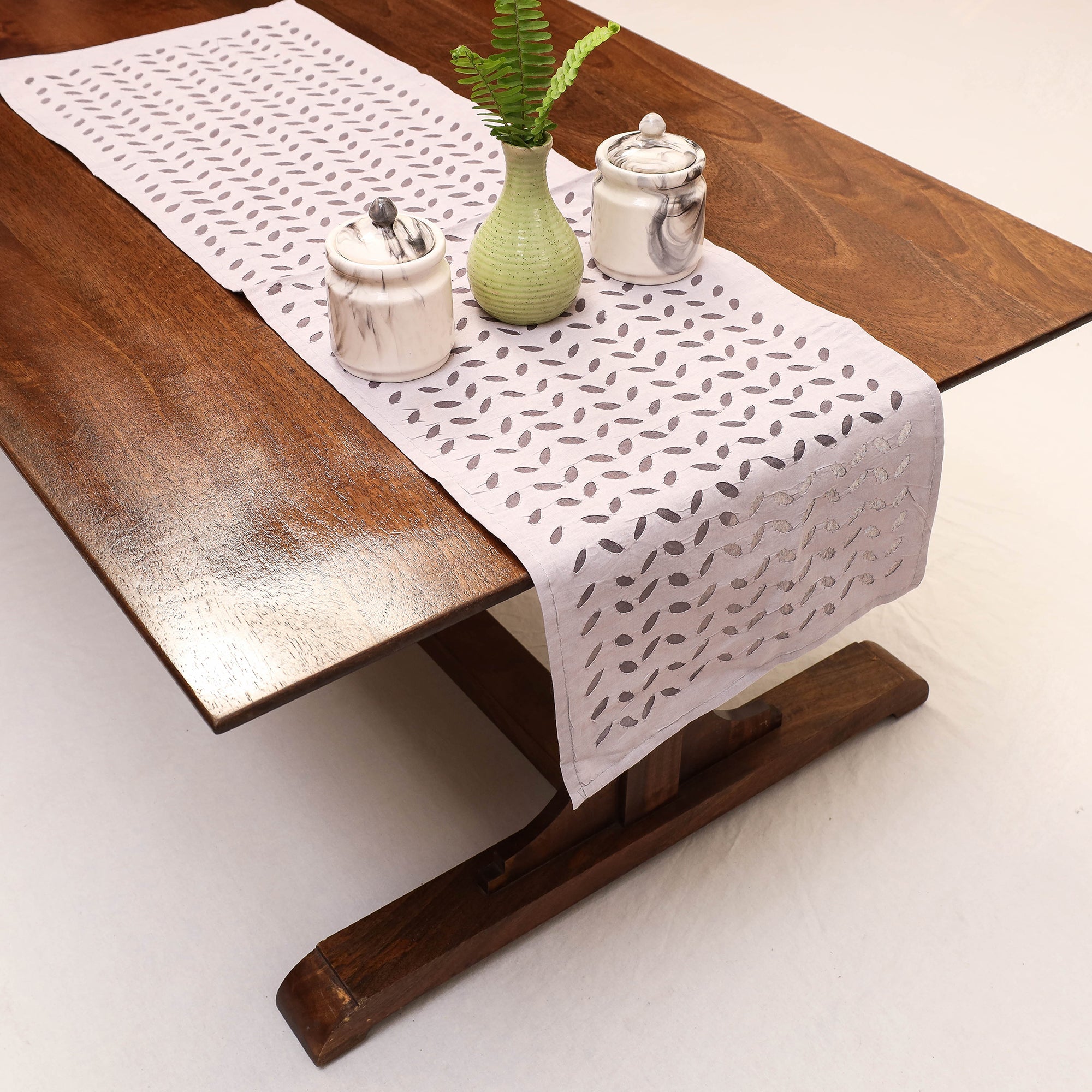 SHADES OF MARUDHARA Brown - Applique Cut work Cotton Table Runner (42 x 13 in)