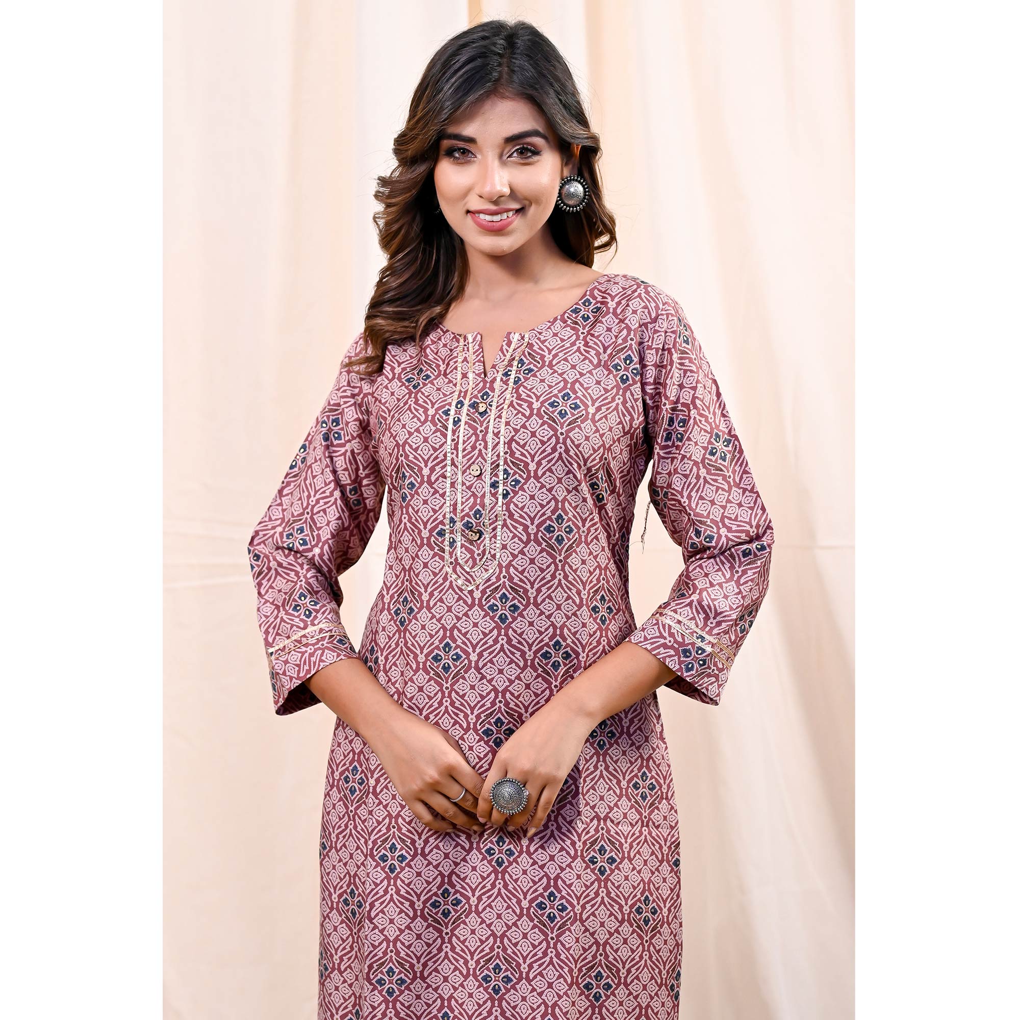 Peachmode Dusty Pink Printed Muslin Kurti – Women's - view 6