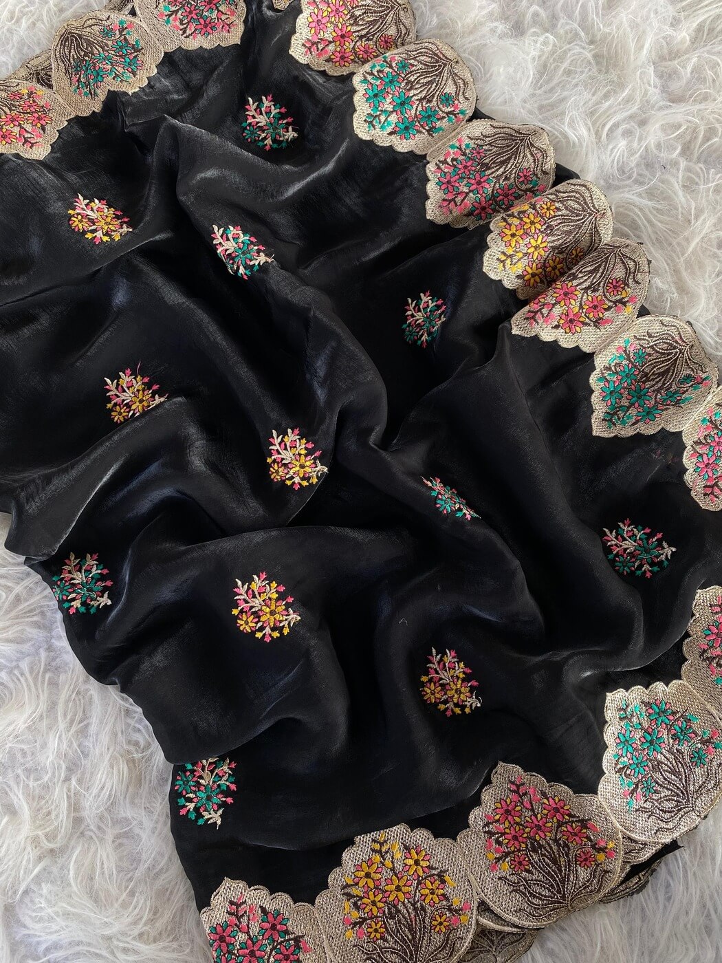 Tasrika Fragrant Black Embroidery Work Fendy Silk Saree With Murmurous Blouse Piece