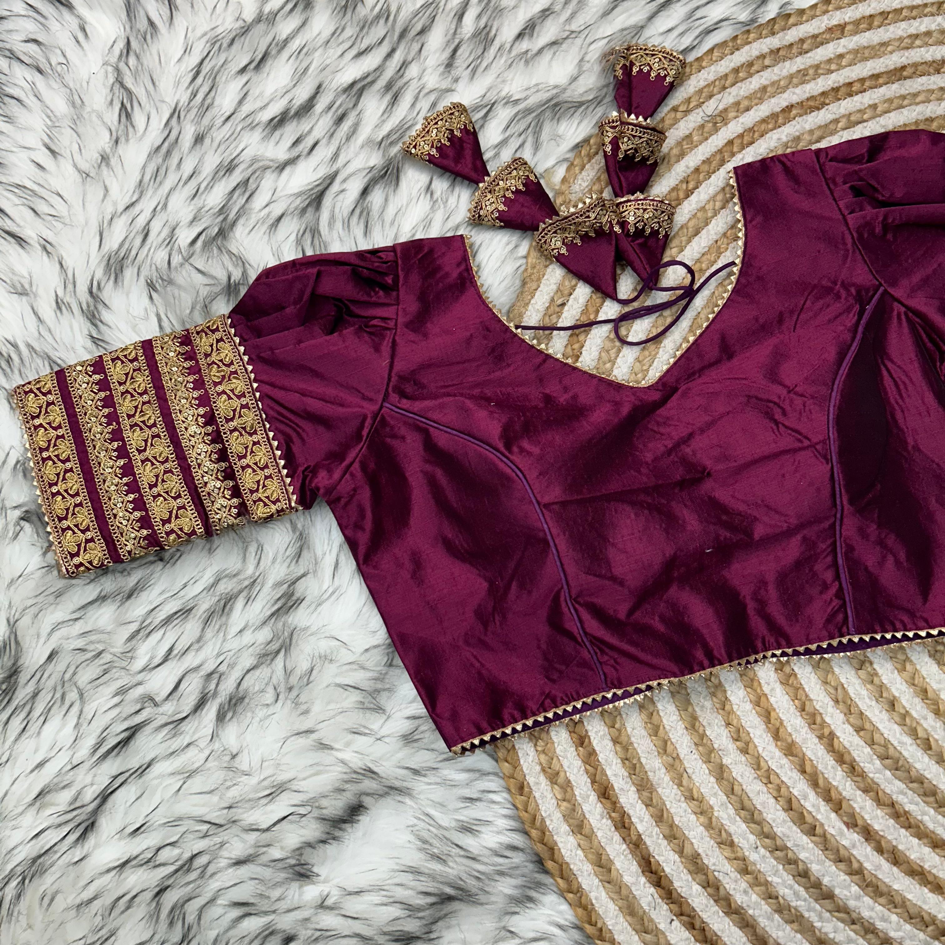 ClothsVilla Wine Kilmora Silk Blouse with Handcrafted Embroidery and Sequence Accents - view 3