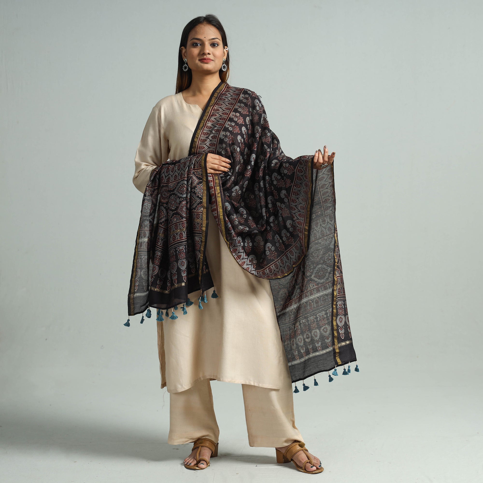 KACHCHH JI CHHAAP Black - Hand Block Print Chanderi Silk Ajrakh Dupatta 67 - view 2