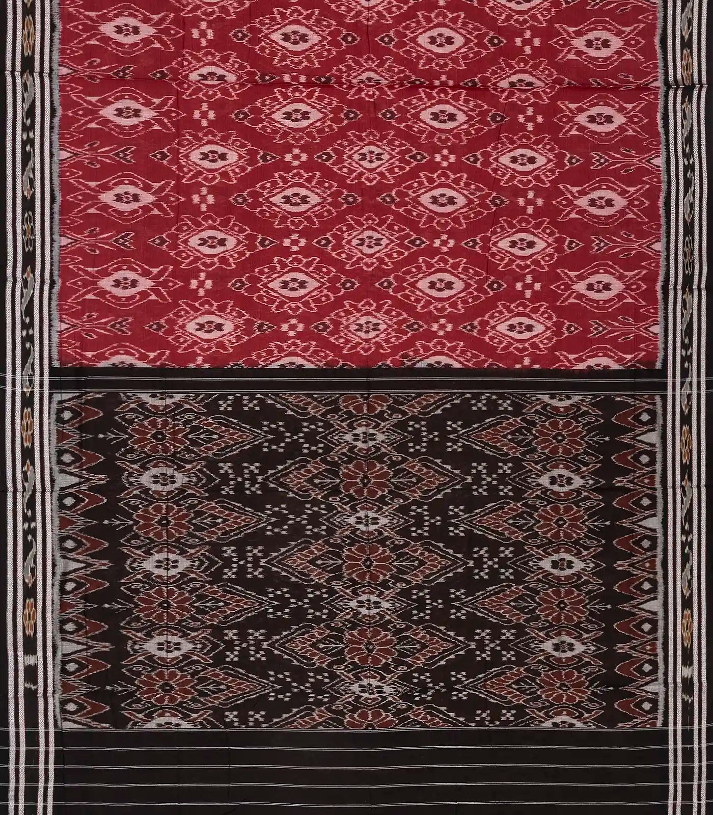 RmKV Crimson Handloom Orissa Cotton Saree With Black Border - view 2