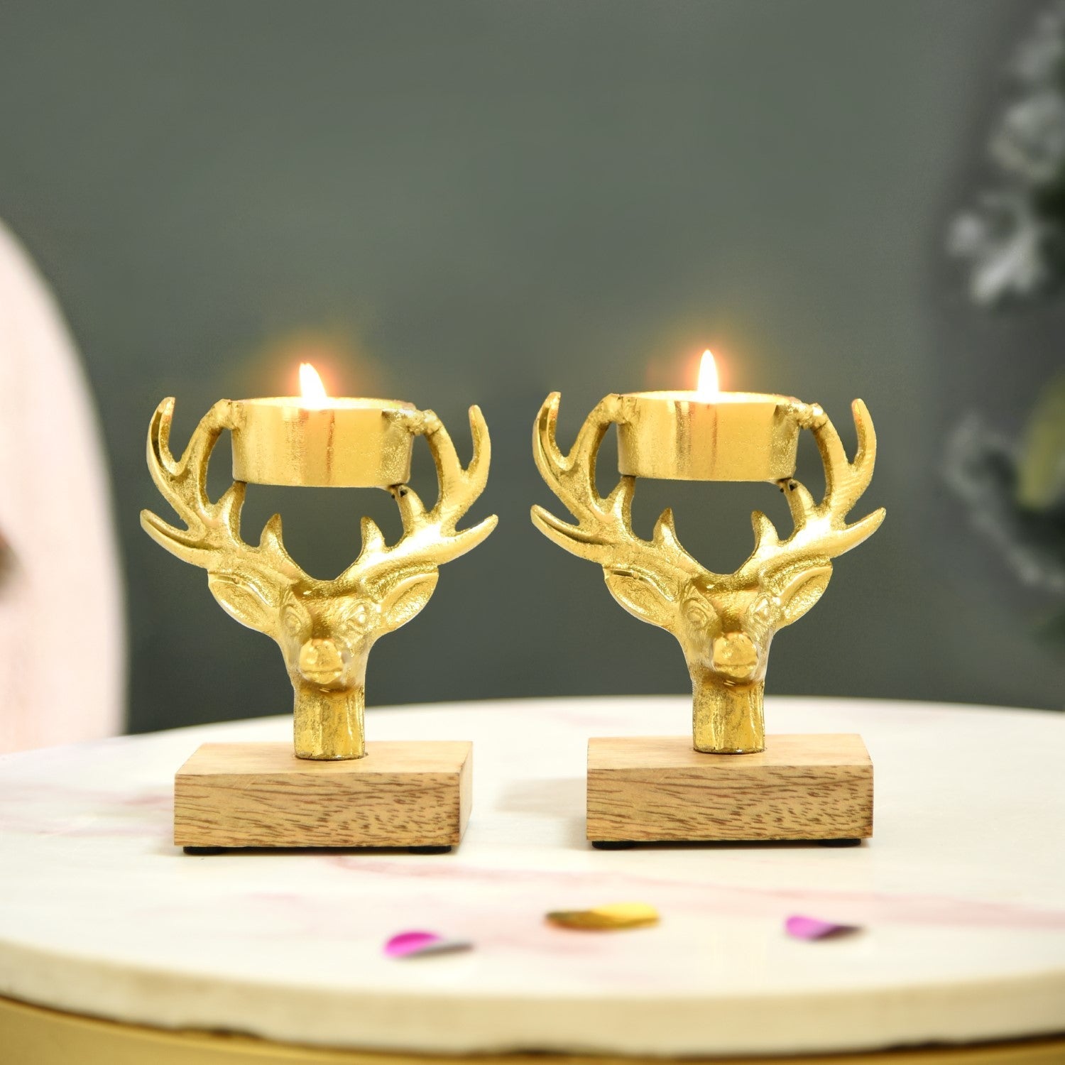 Nestasia Set Of 2 Gold Stag Tea Light Candle Holder - view 2