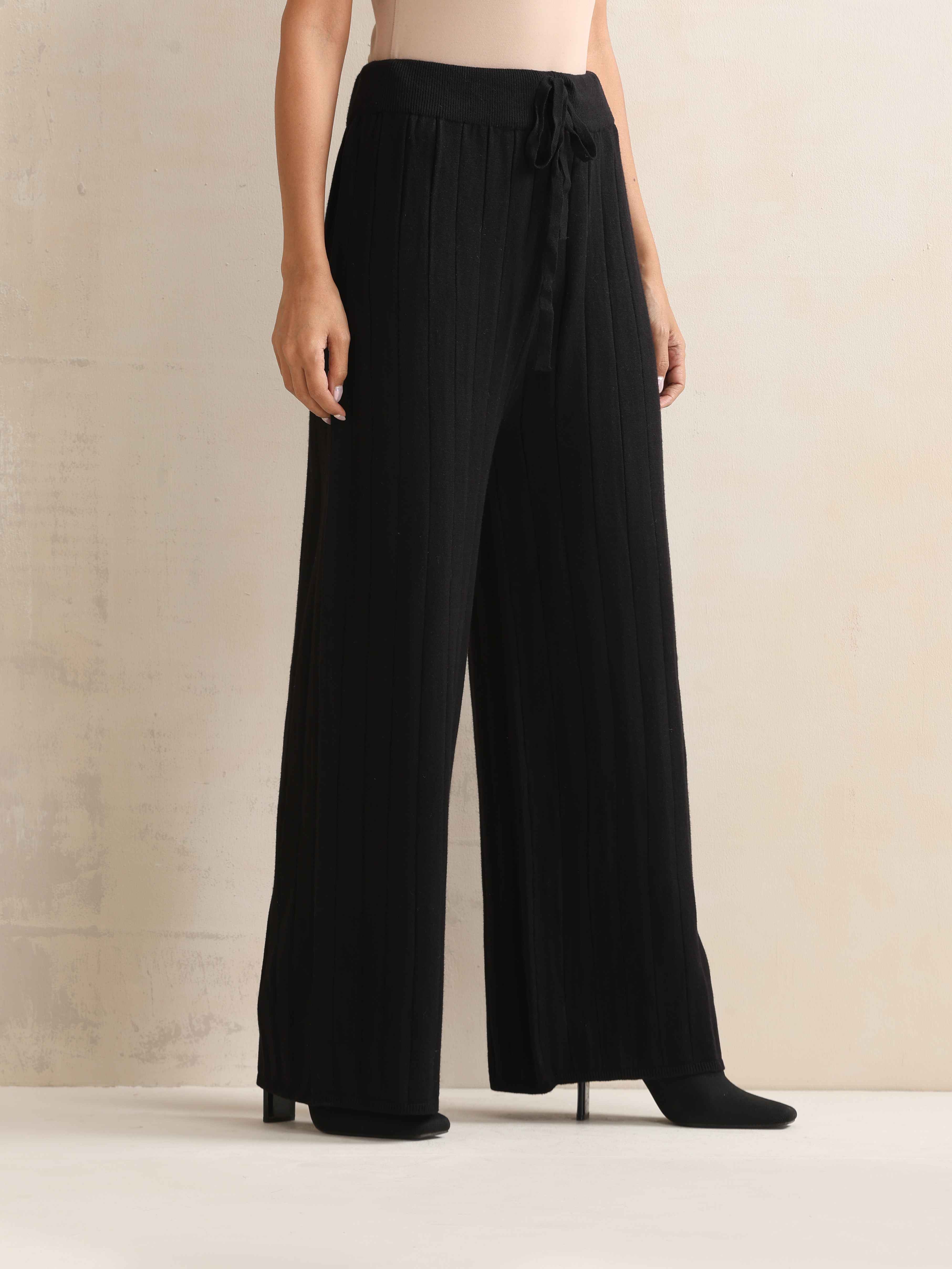 trueBrowns Black Woollen Flared Pants - view 3