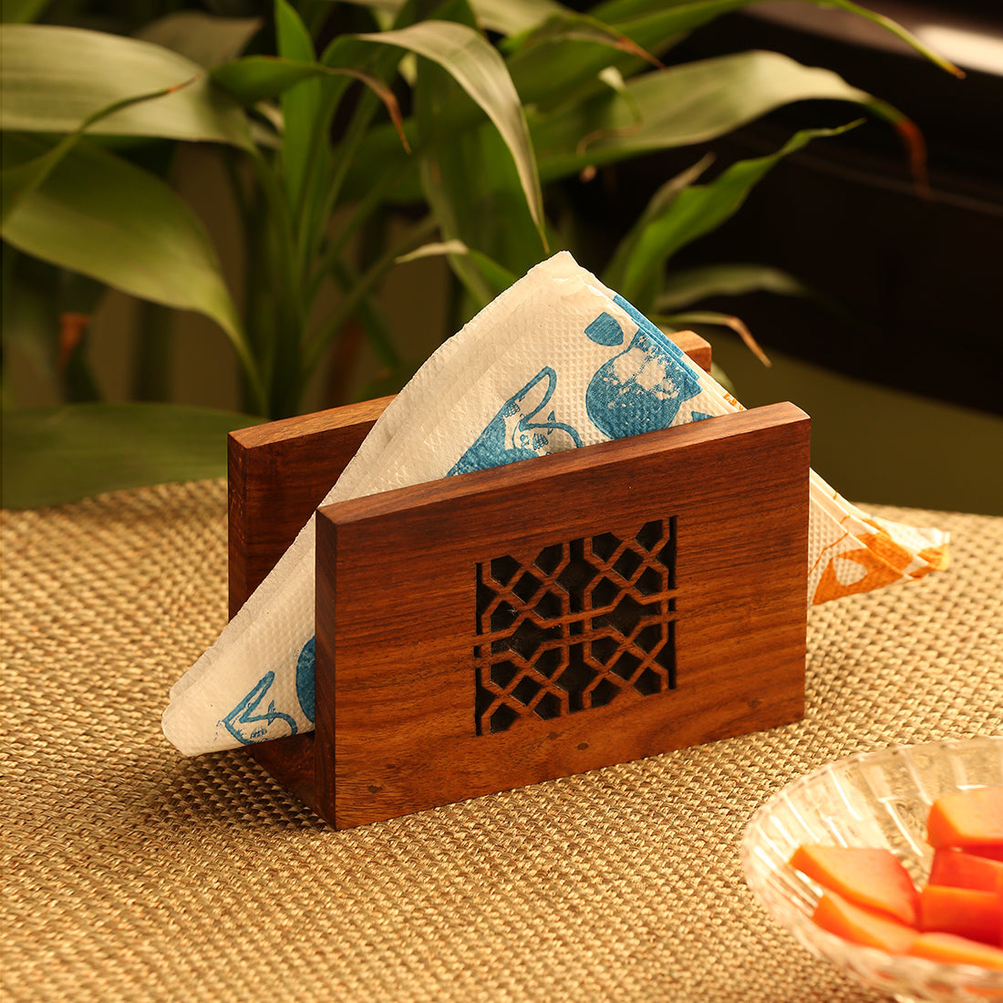 EXCLUSIVELANE Brown - 'The Napkin Jaali' Hand Carved Napkin Holder In Sheesham Wood