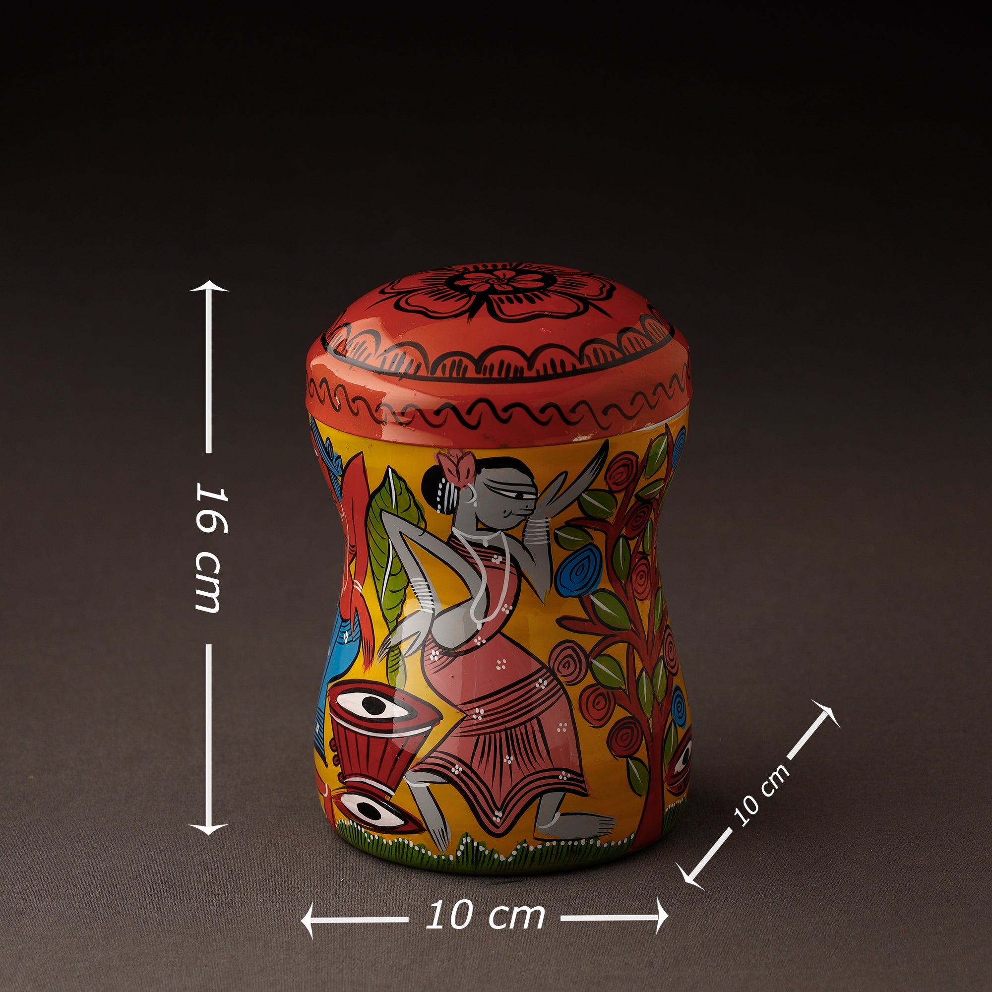 AAYAAS Bengal Patua Handpainted Stainless Steel Multi Utility Container - view 4