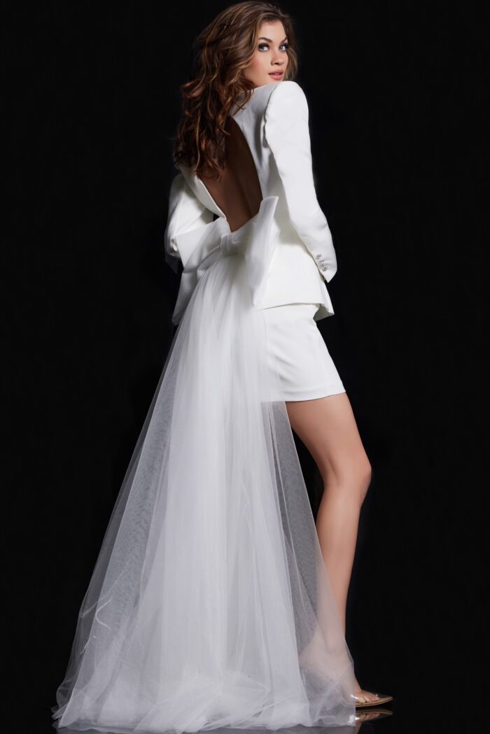 Jovani 38084 Short Layered Sequin Wedding Dress - view 2
