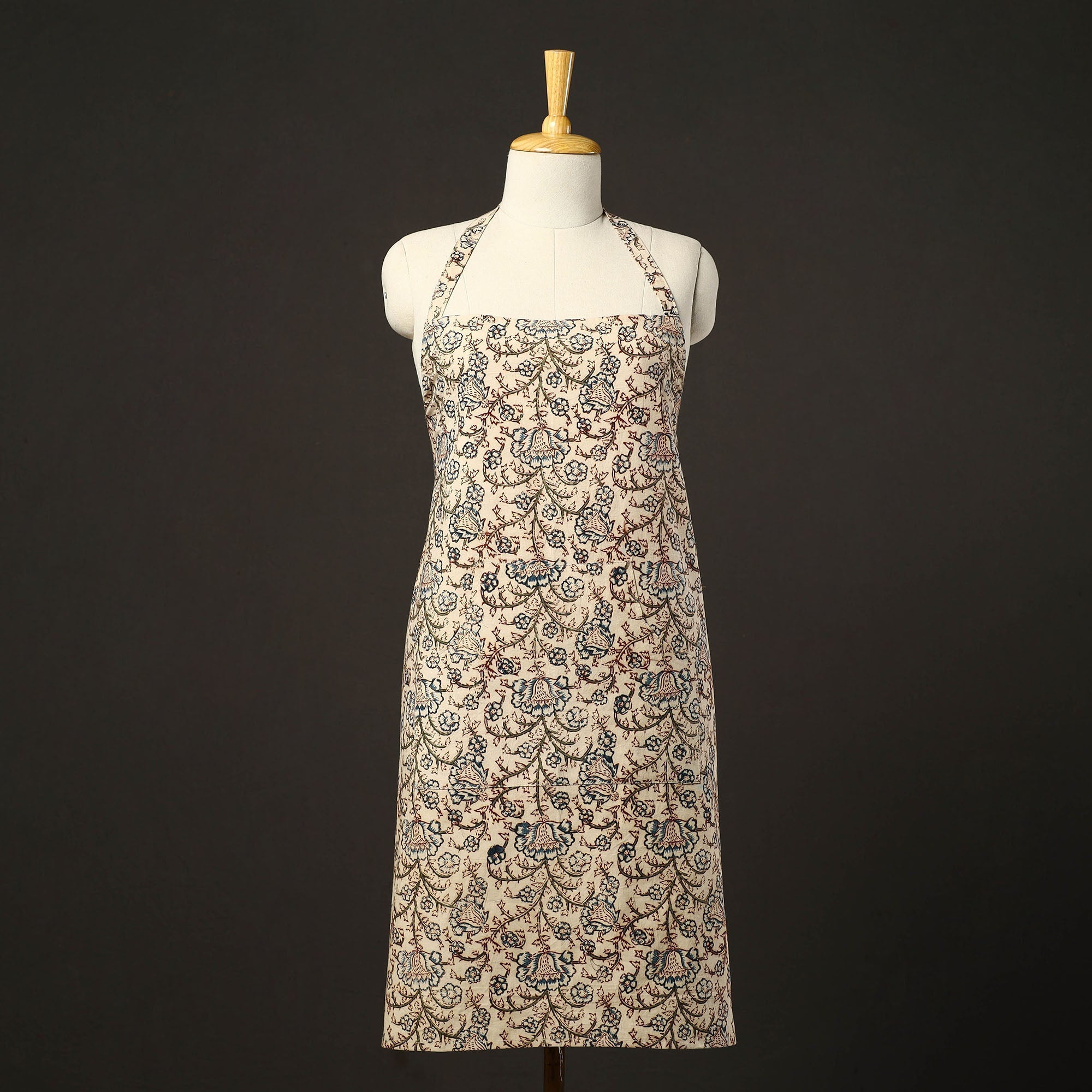 JALPARI Beige - Kalamkari Block Print Cotton Apron with Pocket 31
