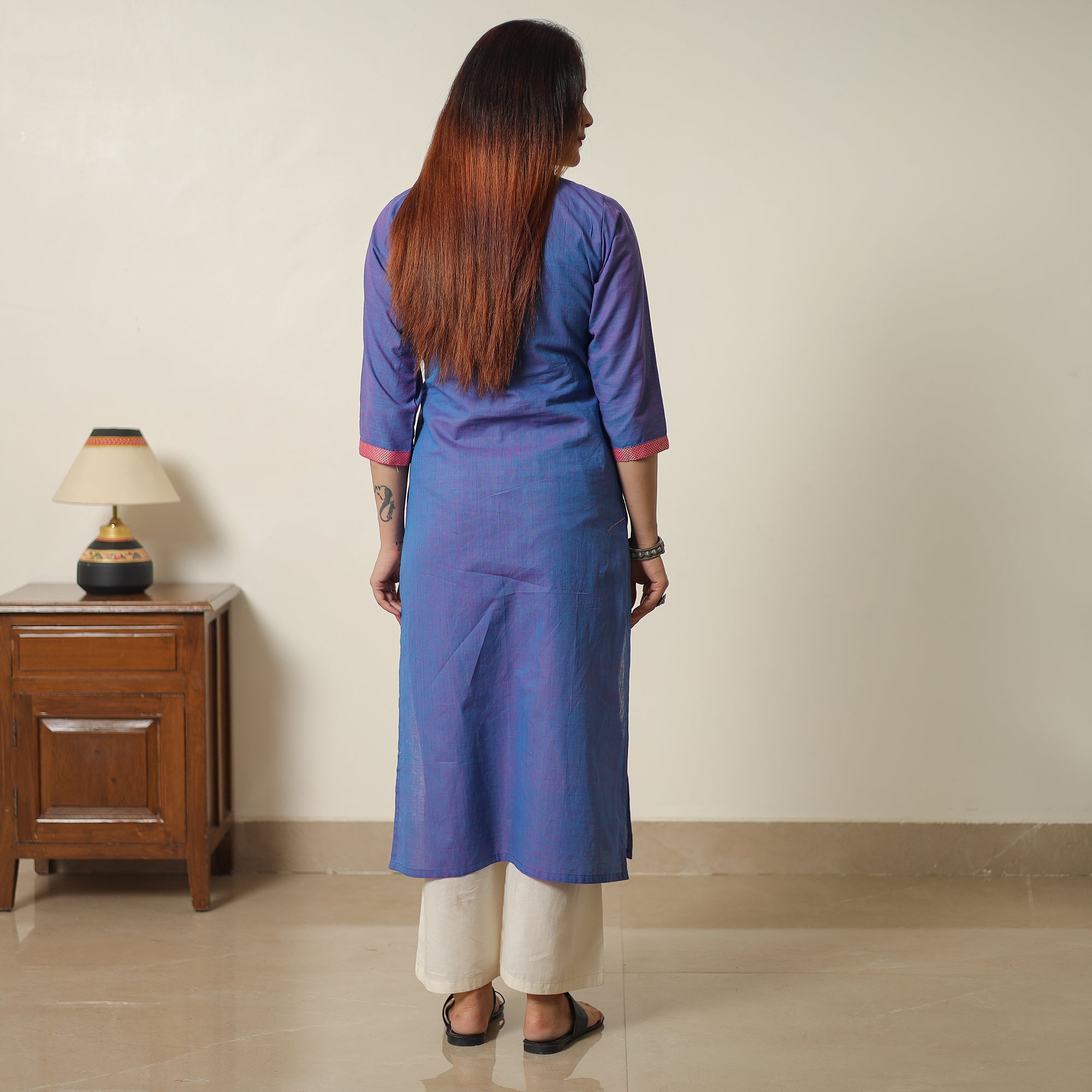 ITOKRI CASUALS Blue - Dharwad Cotton Straight Kurta with Sanganeri Patchwork 02 - view 4