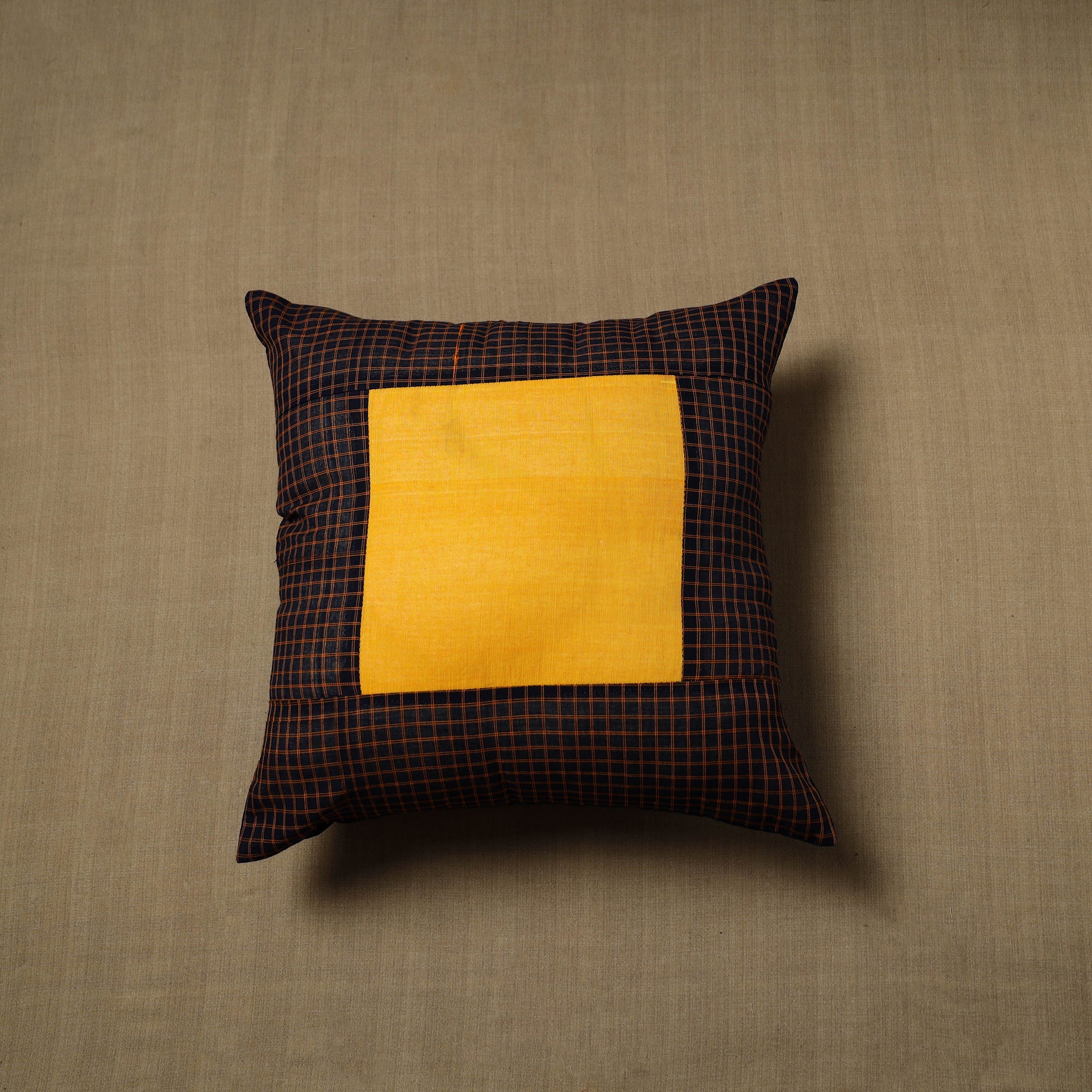 NOORI BAZAR Black - Patchwork Cotton Kanchipuram Cushion Cover (16 x 16 in) 54