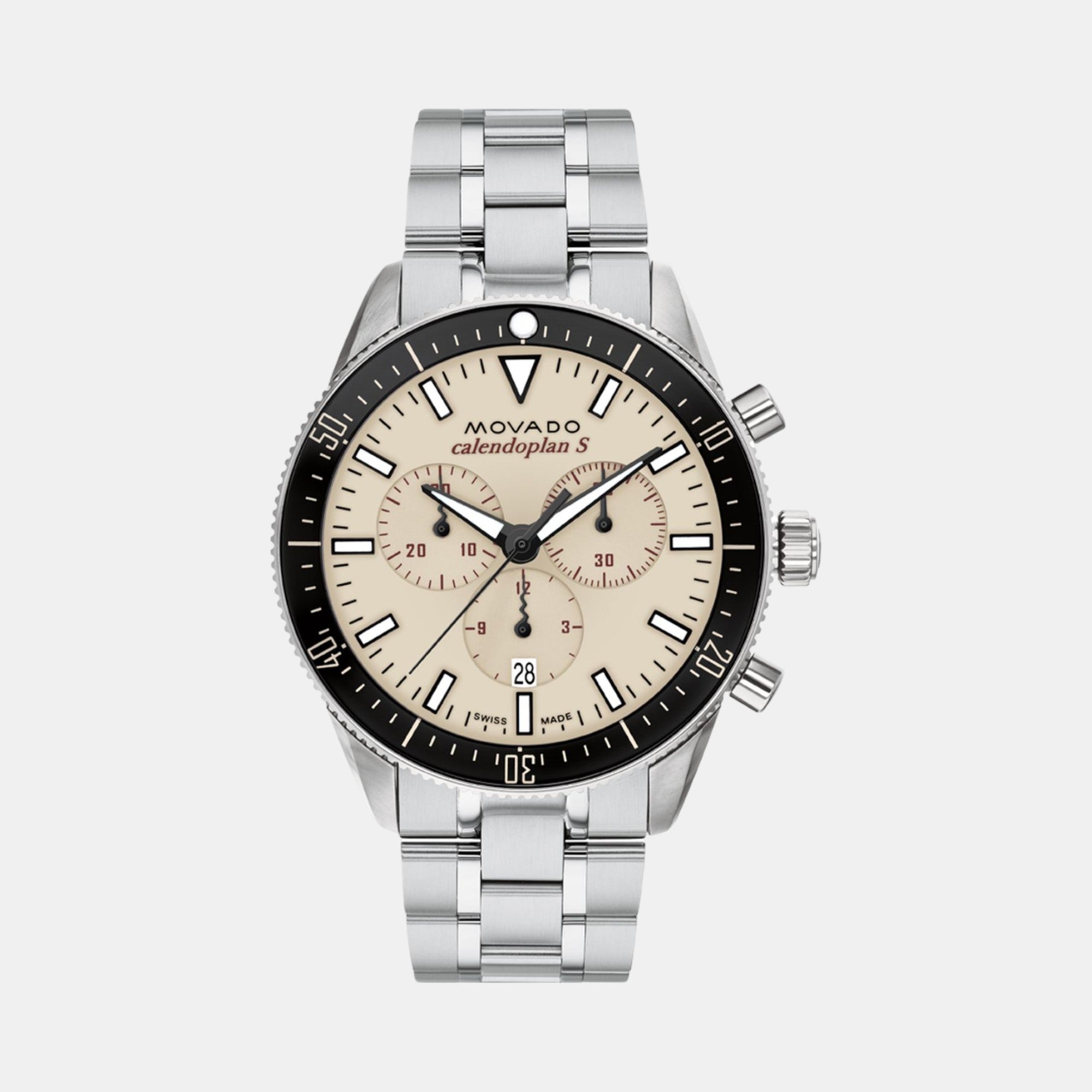 Movado Calendoplan S Heritage Men Quartz Brown Dial Chronograph Stainless Steel Watch 3650204
