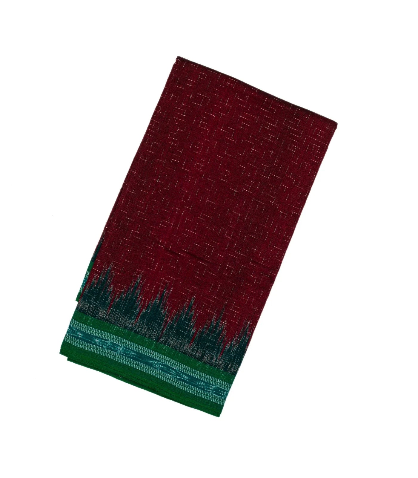 RmKV Maroon Handloom Orissa Cotton Saree With Green Border