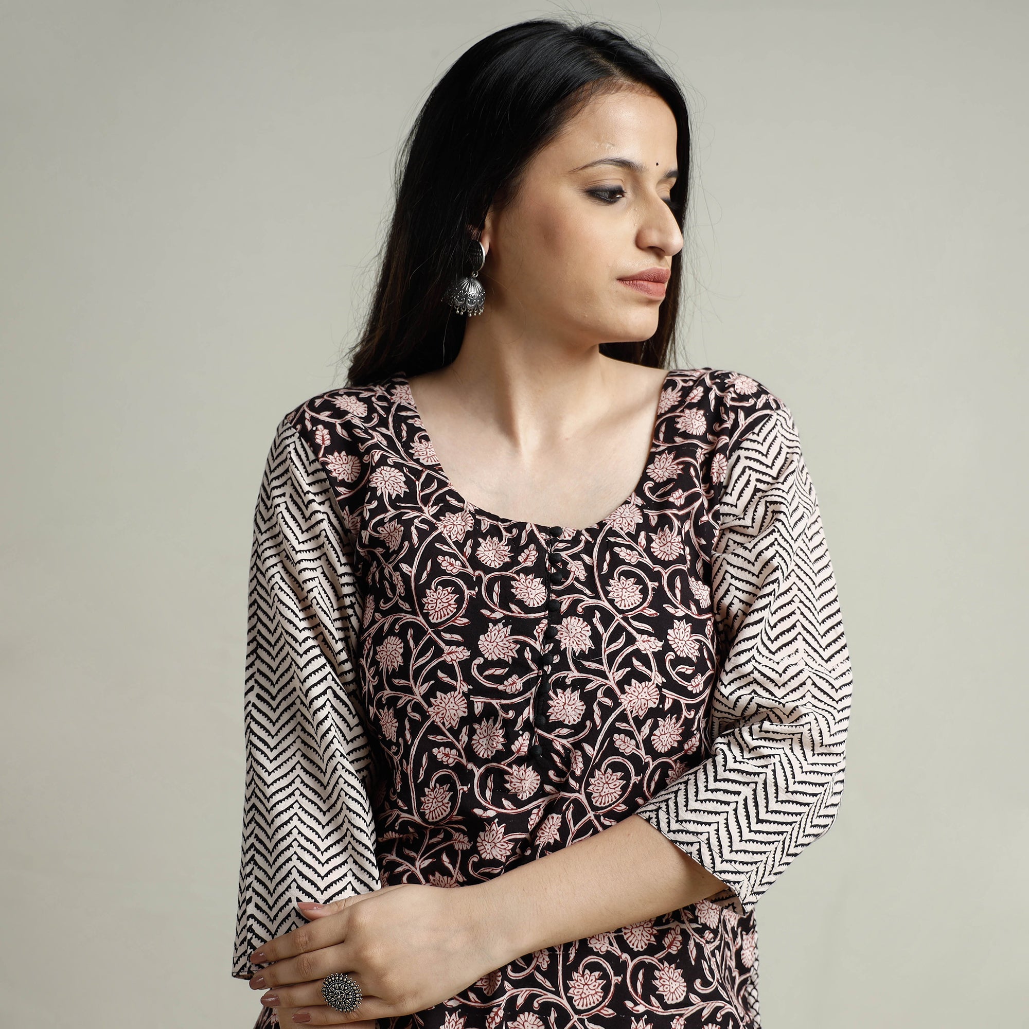 ITOKRI CASUALS Black - Block Print Cotton Straight Bagh Kurta