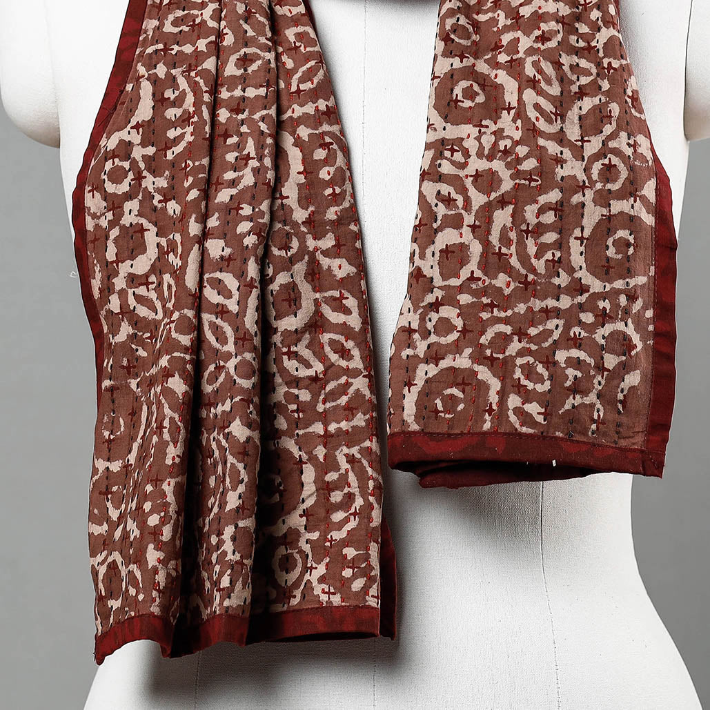 ARTISAN HAND BLOCK PRINTS Brown - Bagru Block Printed Tagai Work Cotton Stole - view 3