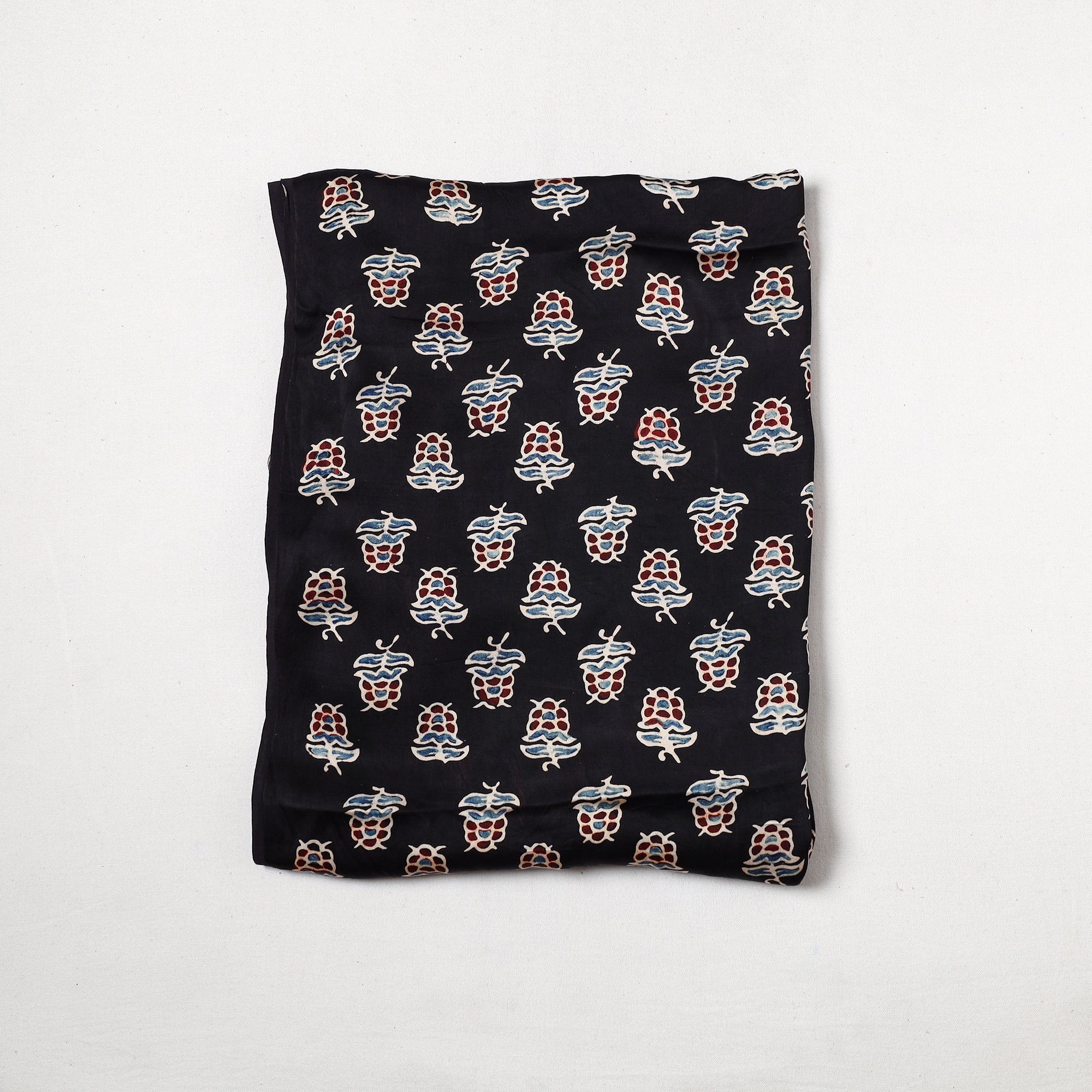 RIYAZ ABDULMAJID KHATRI - AJRAKH Black - Ajrakh Hand Block Printed Modal Silk Precut Fabric (1.8 meter) 49