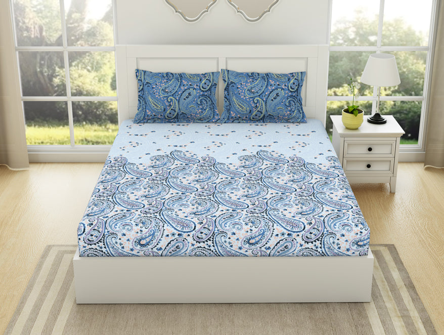 Blue 100 cotton – Spaces India Ornate Cerulean - Blue 100% Cotton Double Bedsheet - Bohemia By Spaces