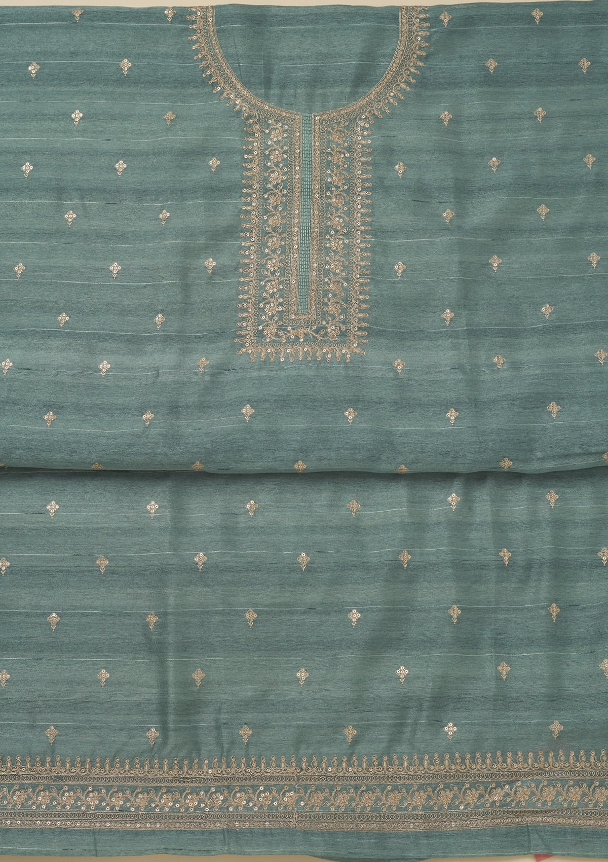 Koskii Sea Green Zariwork Raw Silk Unstitched Salwar Suit - view 4