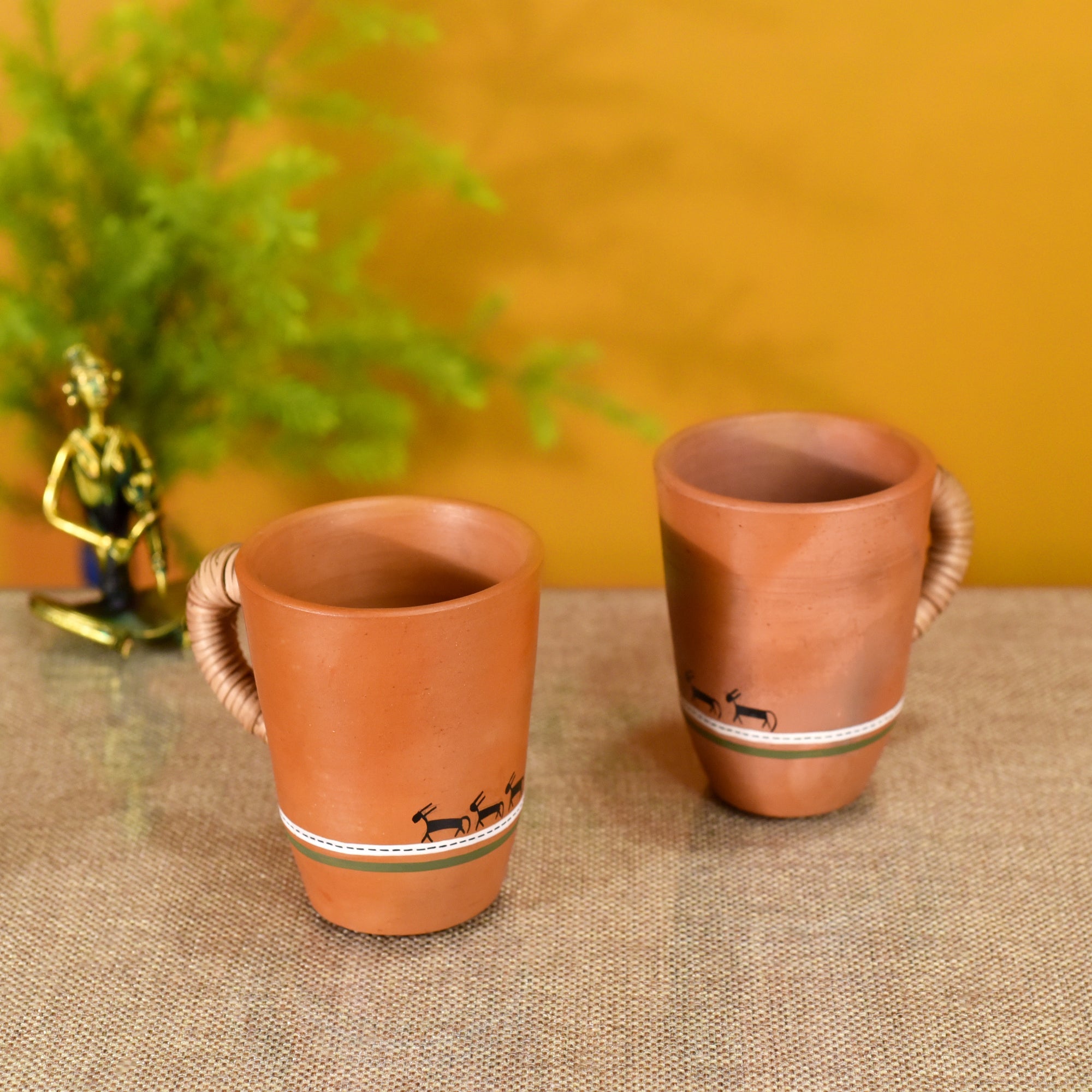 ART CREATIONS BY SUMAN SONTHALIA Brown - Knosh-5 Earthen Mugs with Caned Handle (Set of 2)