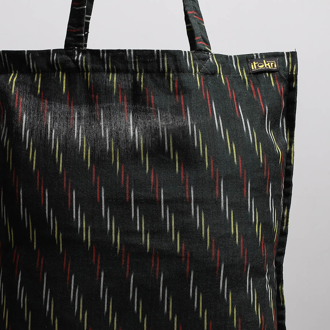 NOORI BAZAR Black - Handcrafted Pochampally Ikat Weave Cotton Jhola Bag - view 2