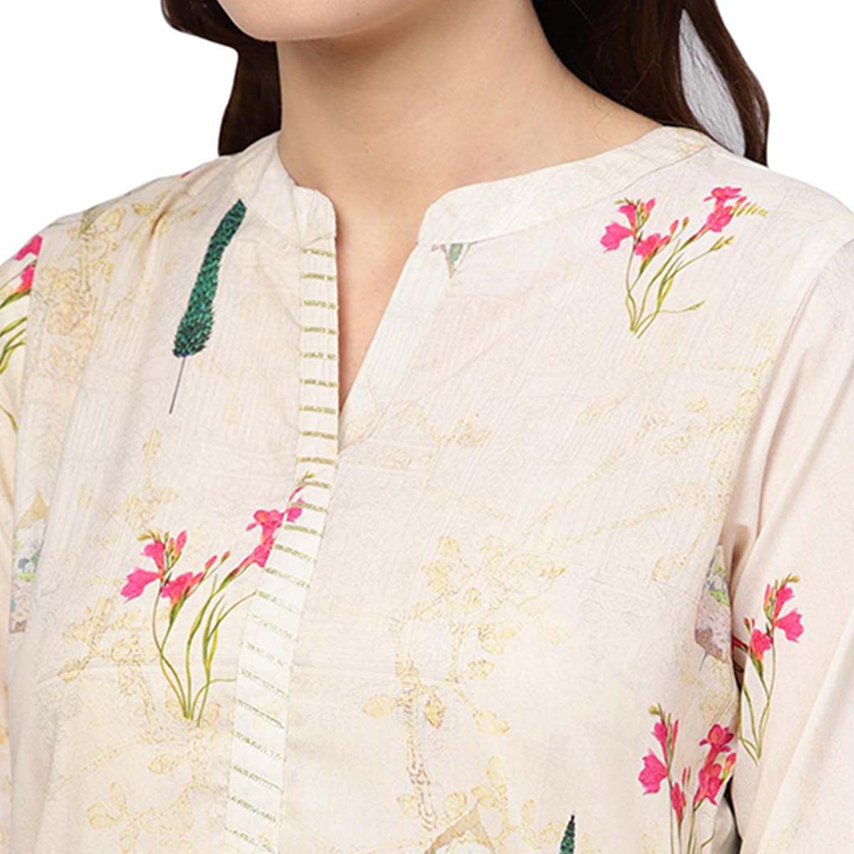 Peachmode Hypnotic Off White Colored Casual Wear Printed Muslin Cotton Kurti - view 5