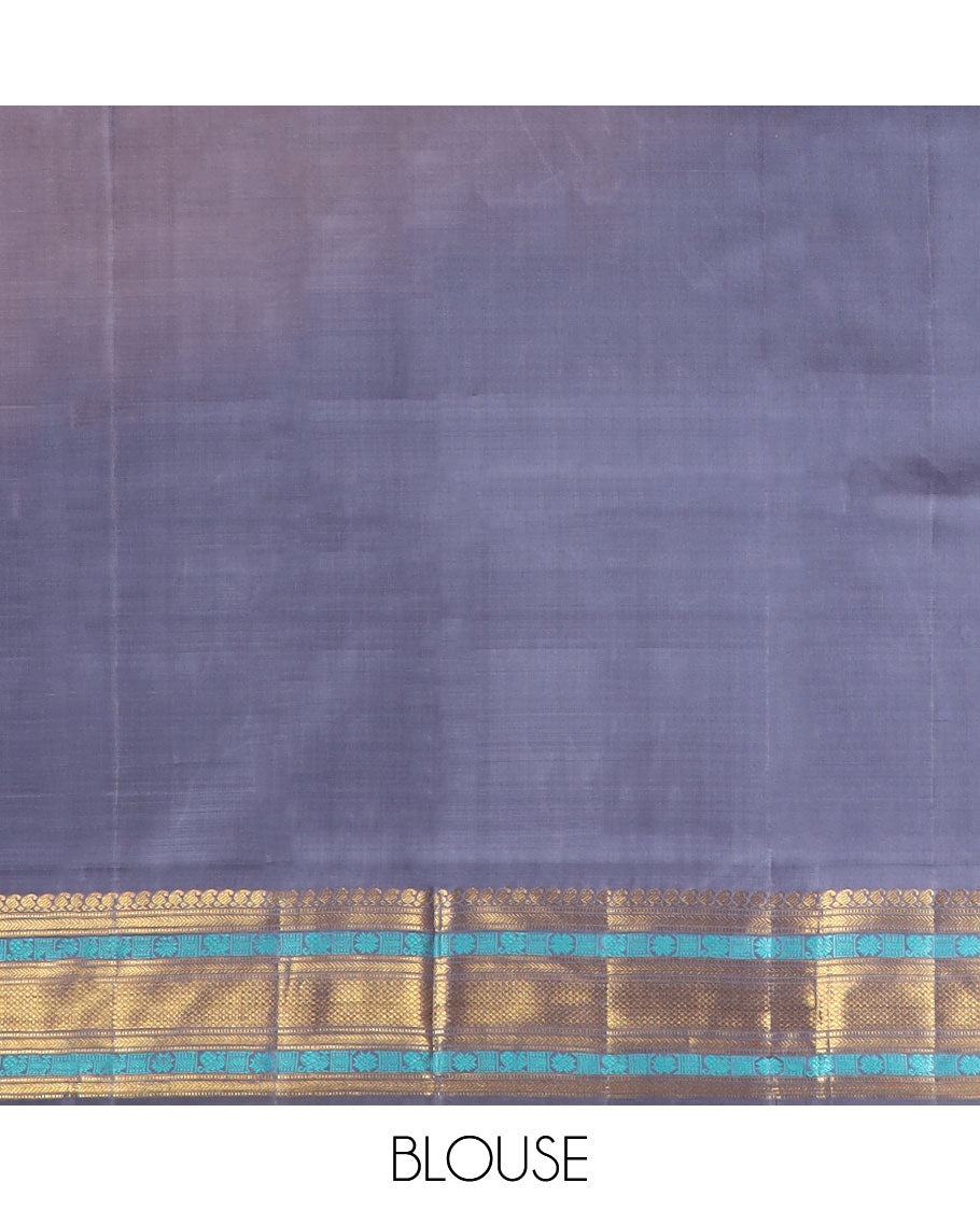 Pothys Pink Kanchipuram silksaree,contrast intricate pallu & korvai border of vanki manga,muthu,kathir,mayil,lavangam,kuyil kan - view 5