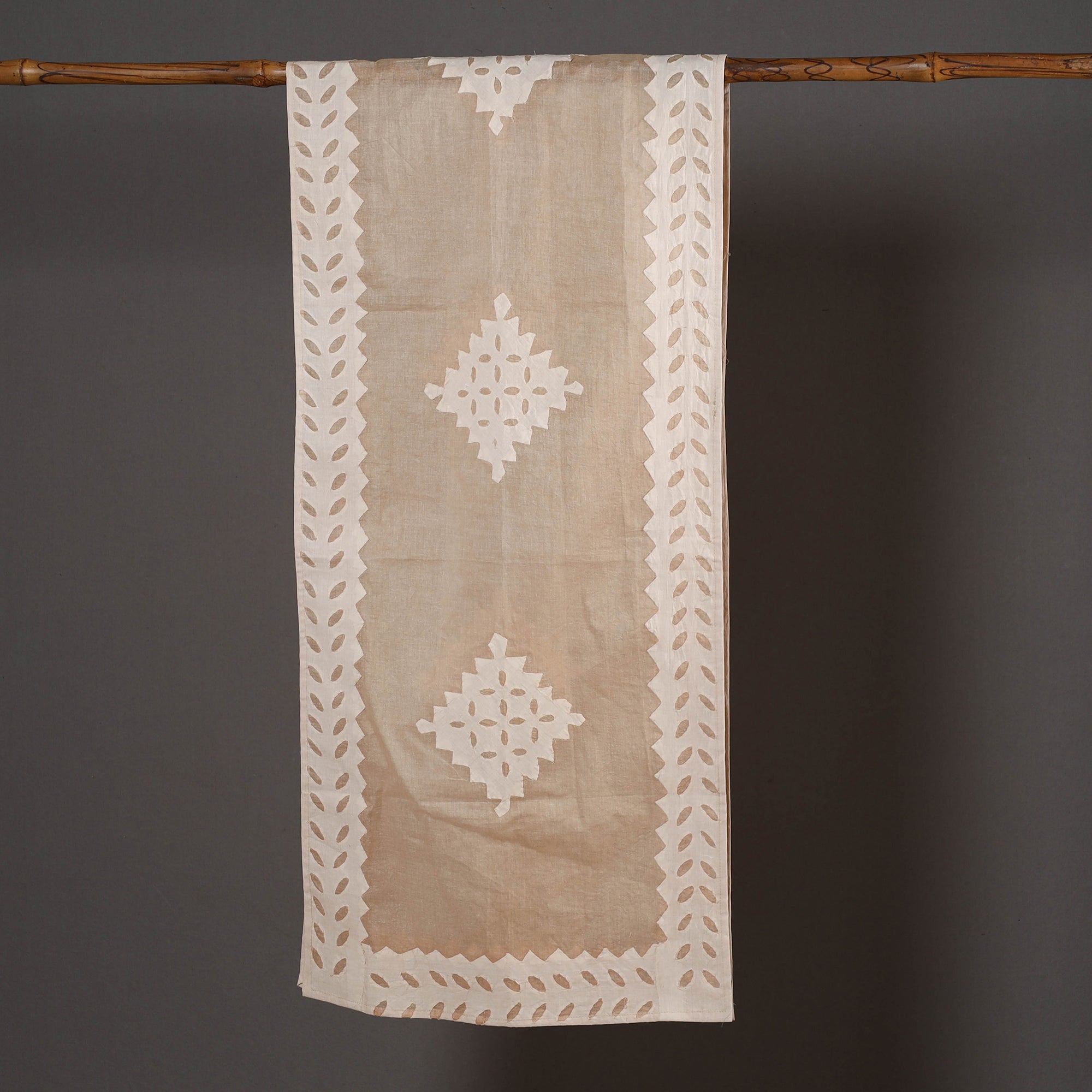 SHADES OF MARUDHARA Brown - Barmer Applique Cut Work Cotton Stole 04 - view 2