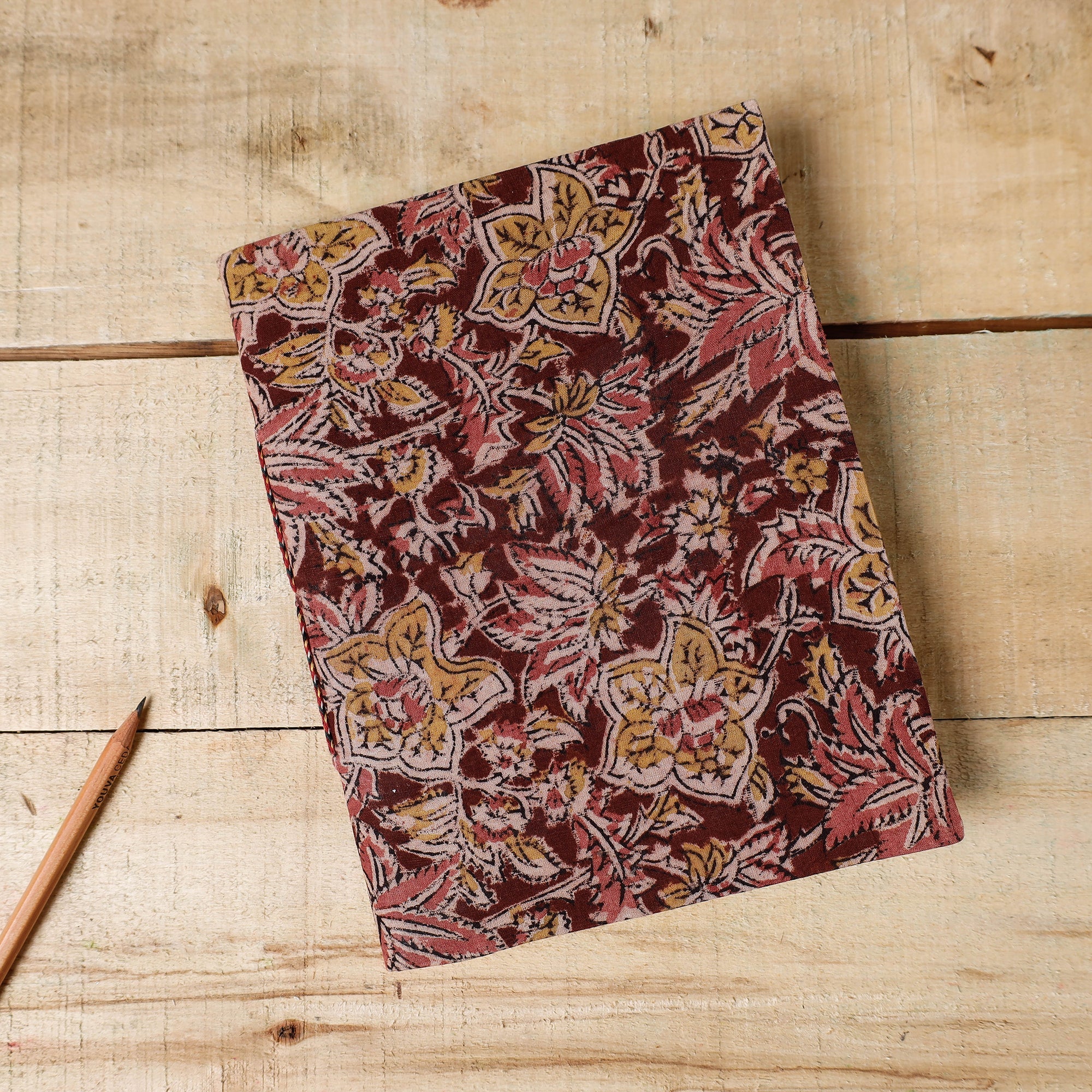 BINDAAS UNLIMITED Brown - Kalamkari Fabric Cover Handmade Paper Notebook (9 x 7 in)