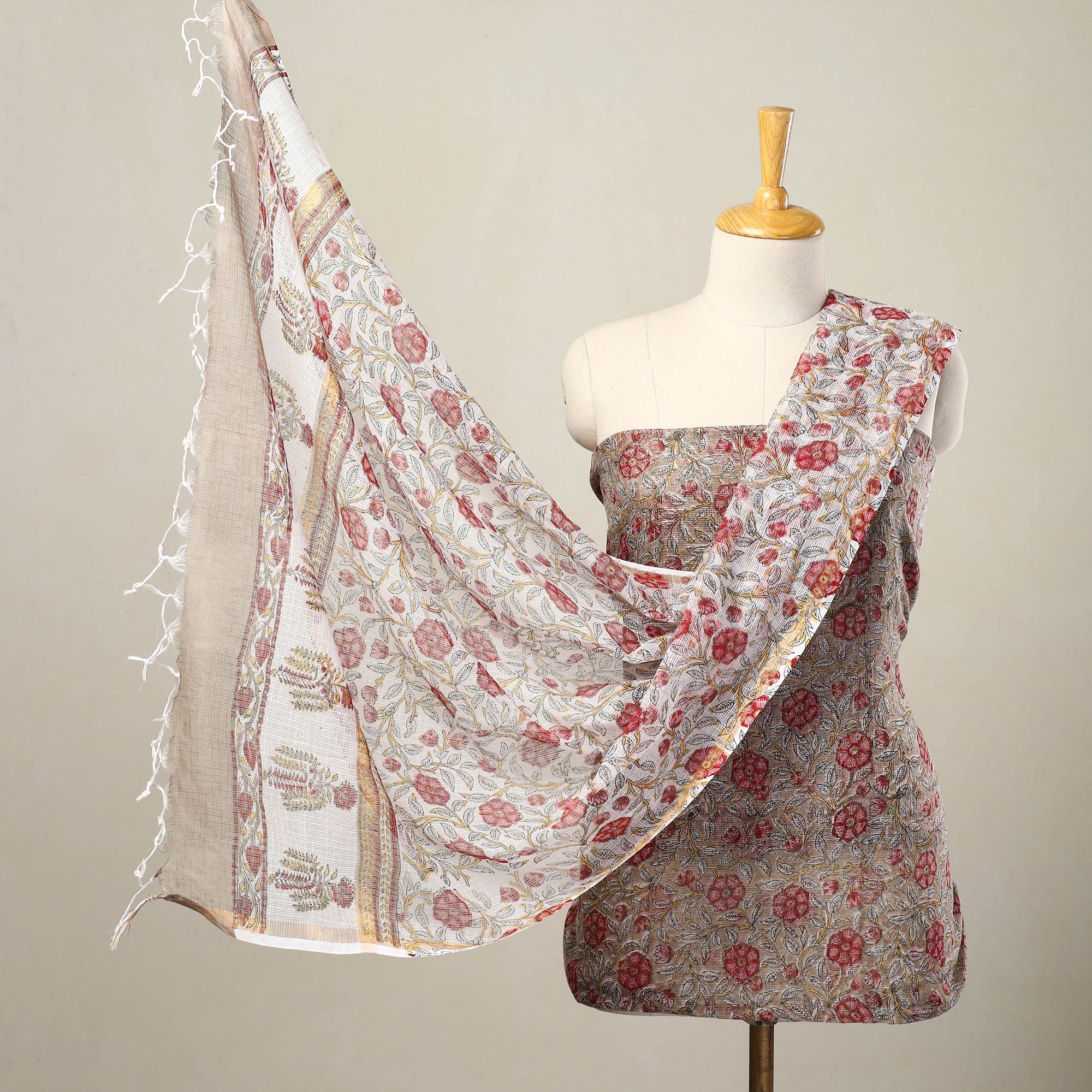 ARTISAN HAND BLOCK PRINTS Brown - 3pc Sanganeri Block Print Kota Cotton Dress Material 14
