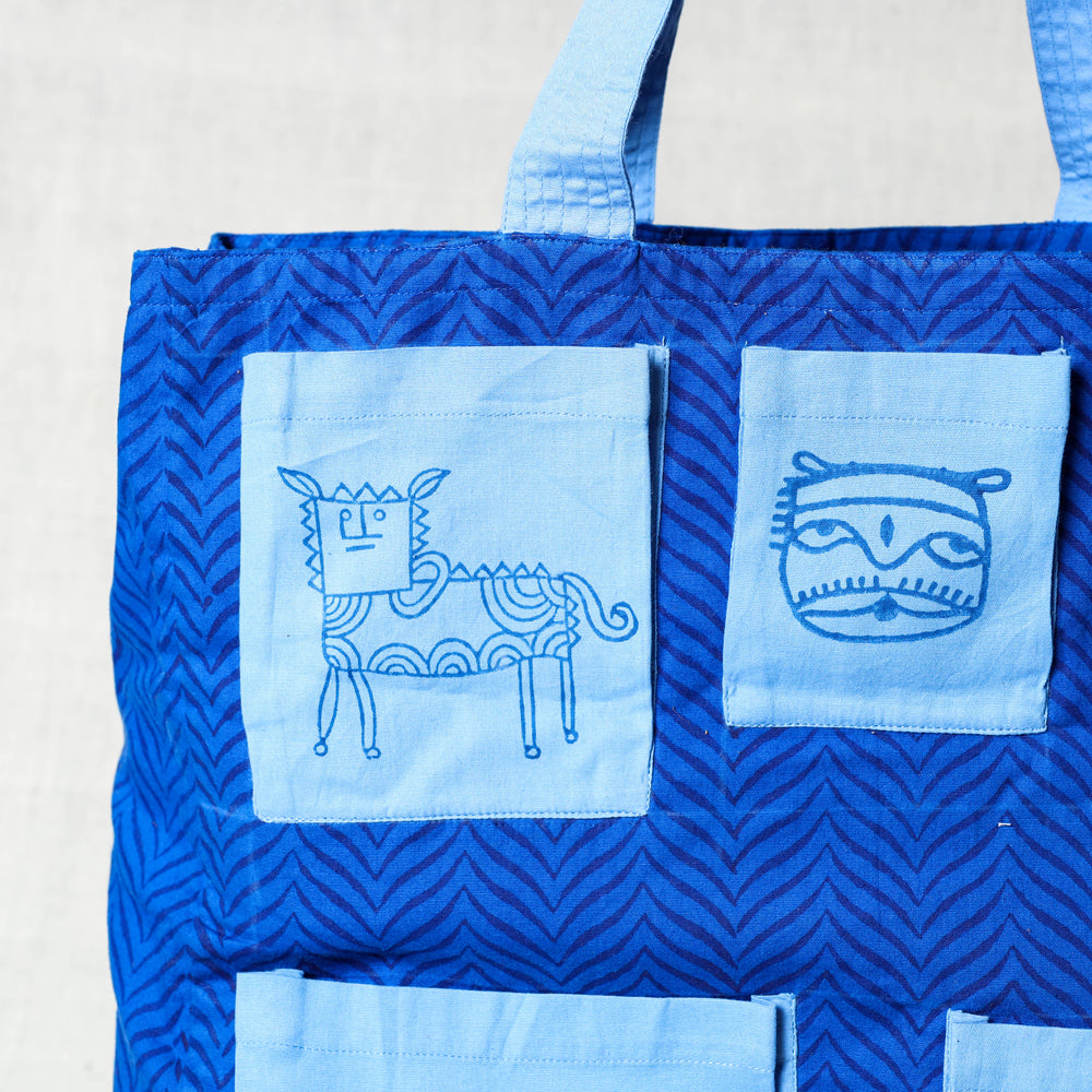 DASTKAR RANTHAMBORE Blue - Hand Block Print Cotton Shoulder Bag - view 2