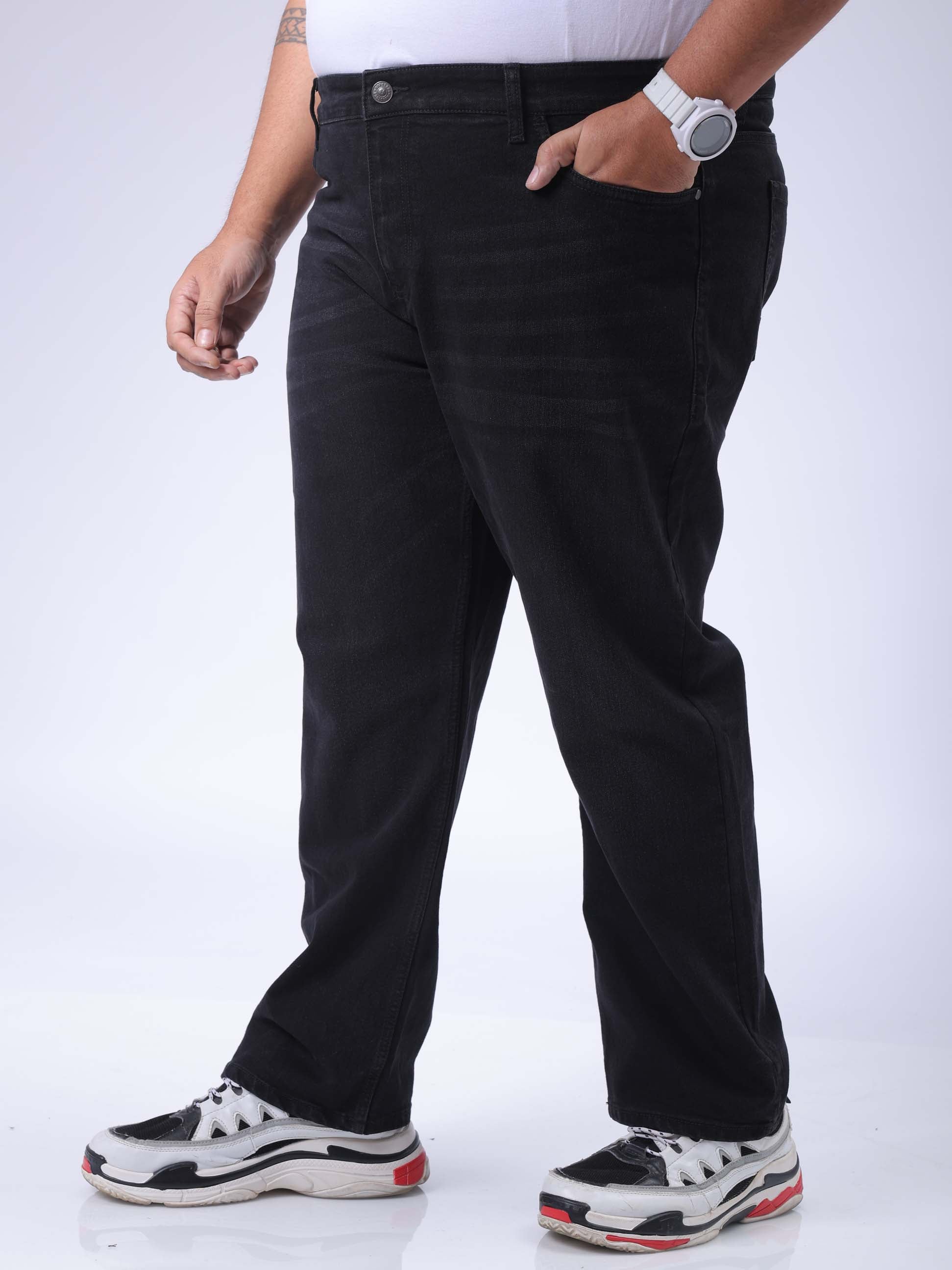 HARDSODA Men's Plus Size Black Vintage Straight Fit Solid Jeans - view 2