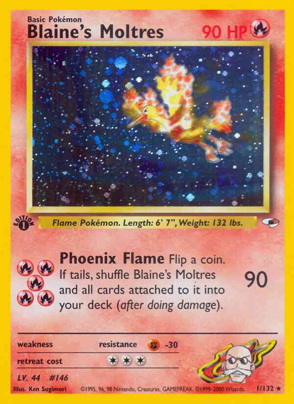 1st edition gym1-1 – Pokémon Blaine's Moltres - 1/132 - Rare - 1st Edition [gym1-1] [Holo]