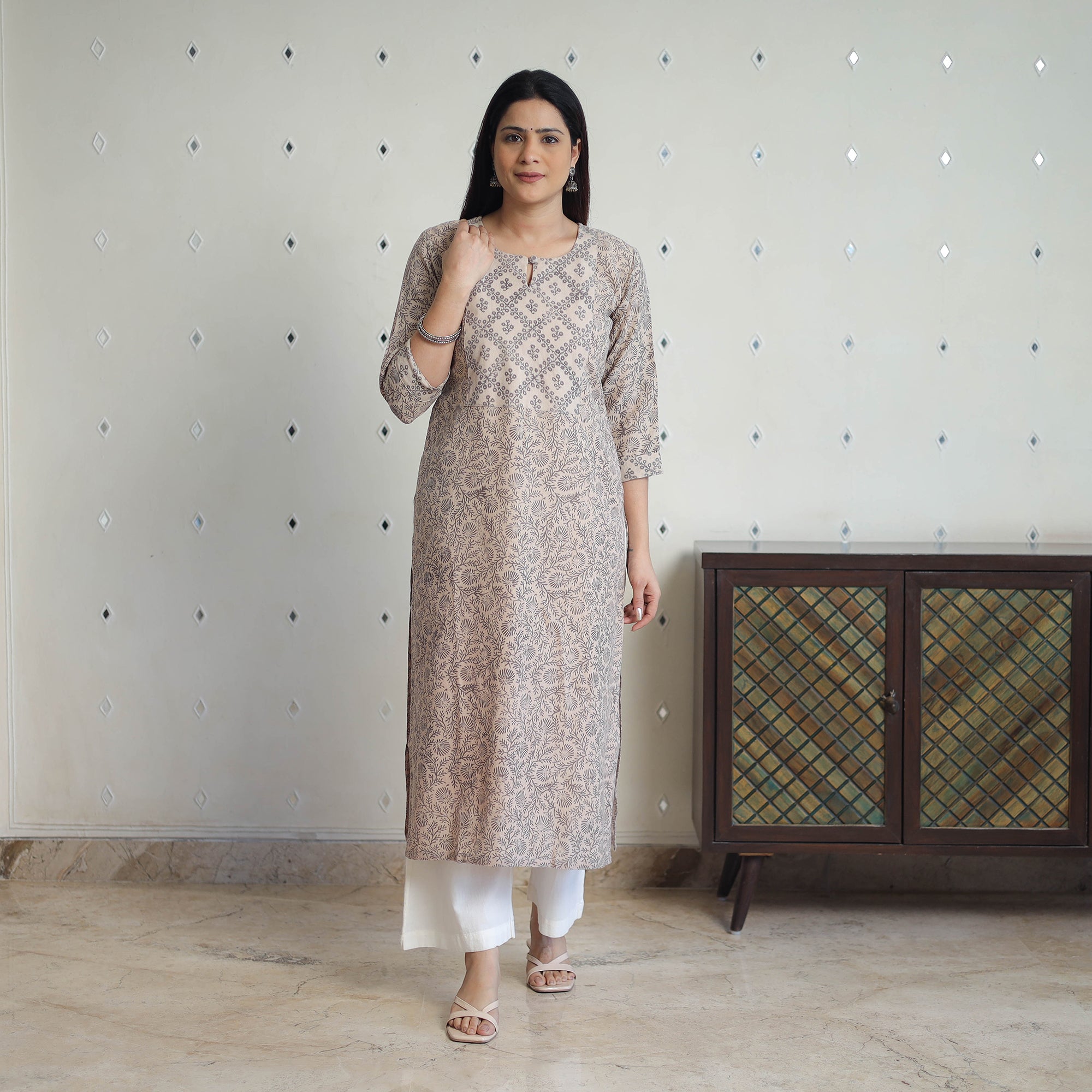 ITOKRI CASUALS Beige - Handwoven Wool Pedana Kalamkari Print Kurta 06 - view 2