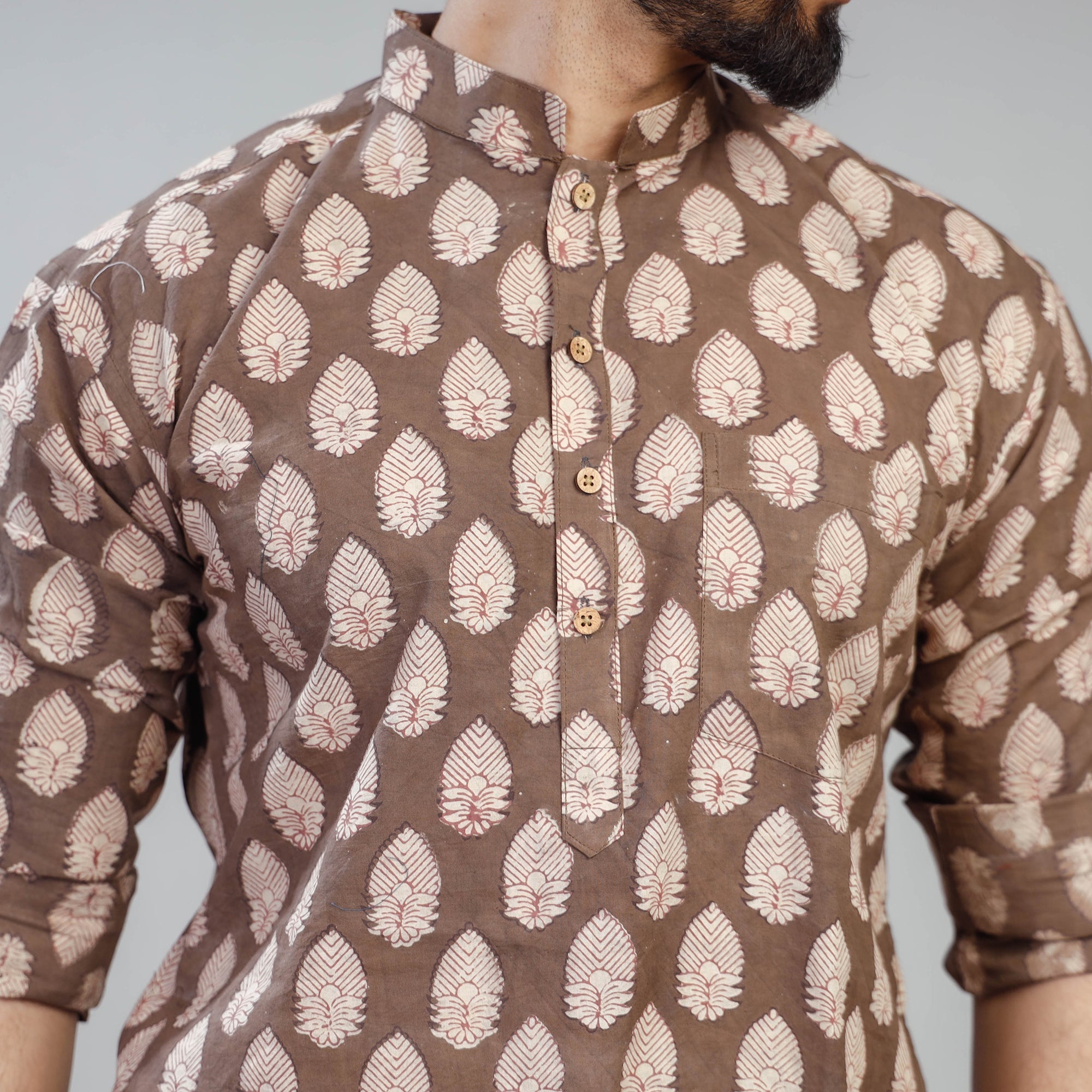 ITOKRI CASUALS Brown - Akola Block Printed Cotton Men Short Kurta - view 4