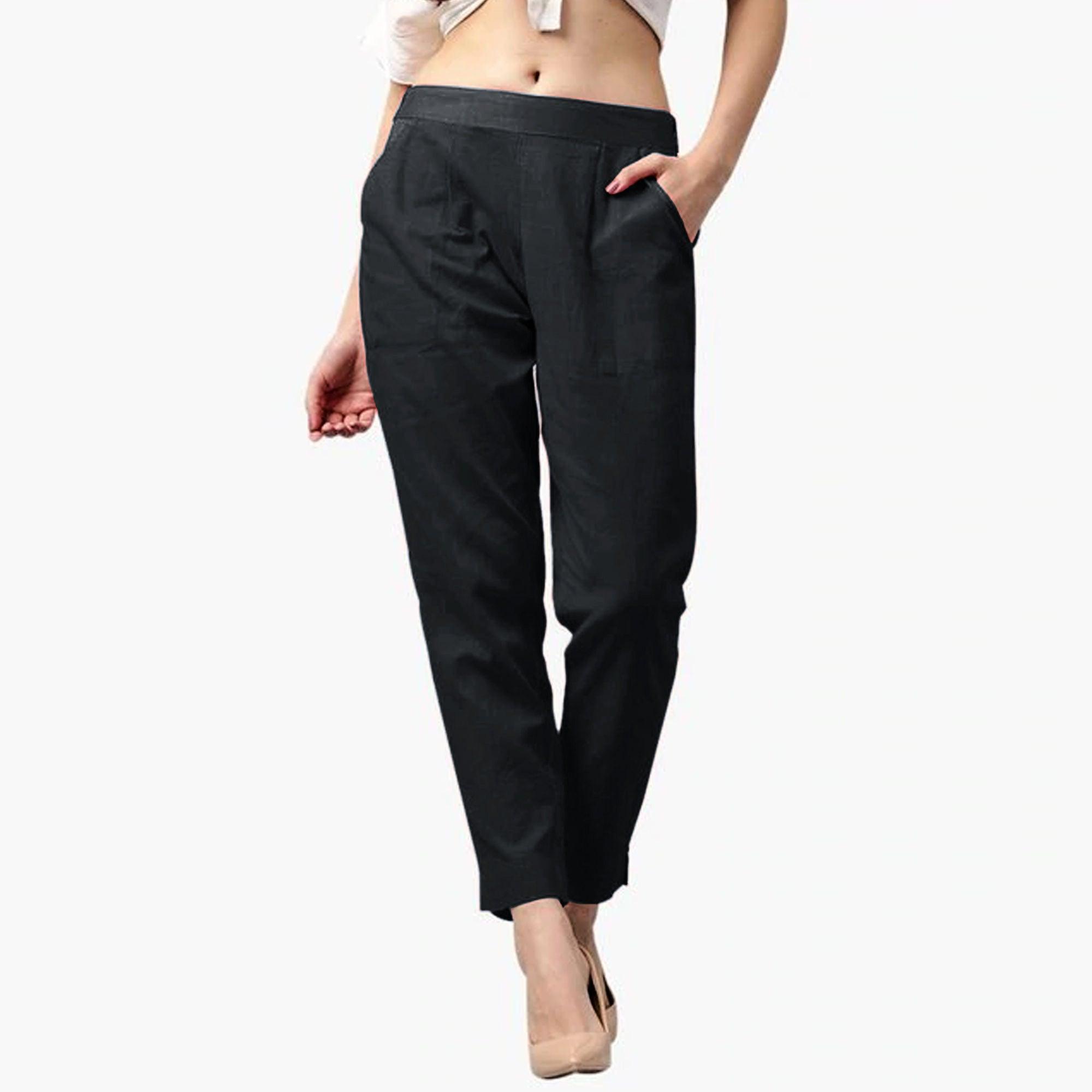 Peachmode Flaunt Black Colored Casual Wear Cotton Pant
