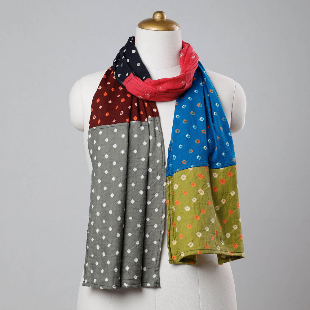 NOORI BAZAR Bandhani Tie-Dye Patchwork Multicolor Mul Cotton Stole