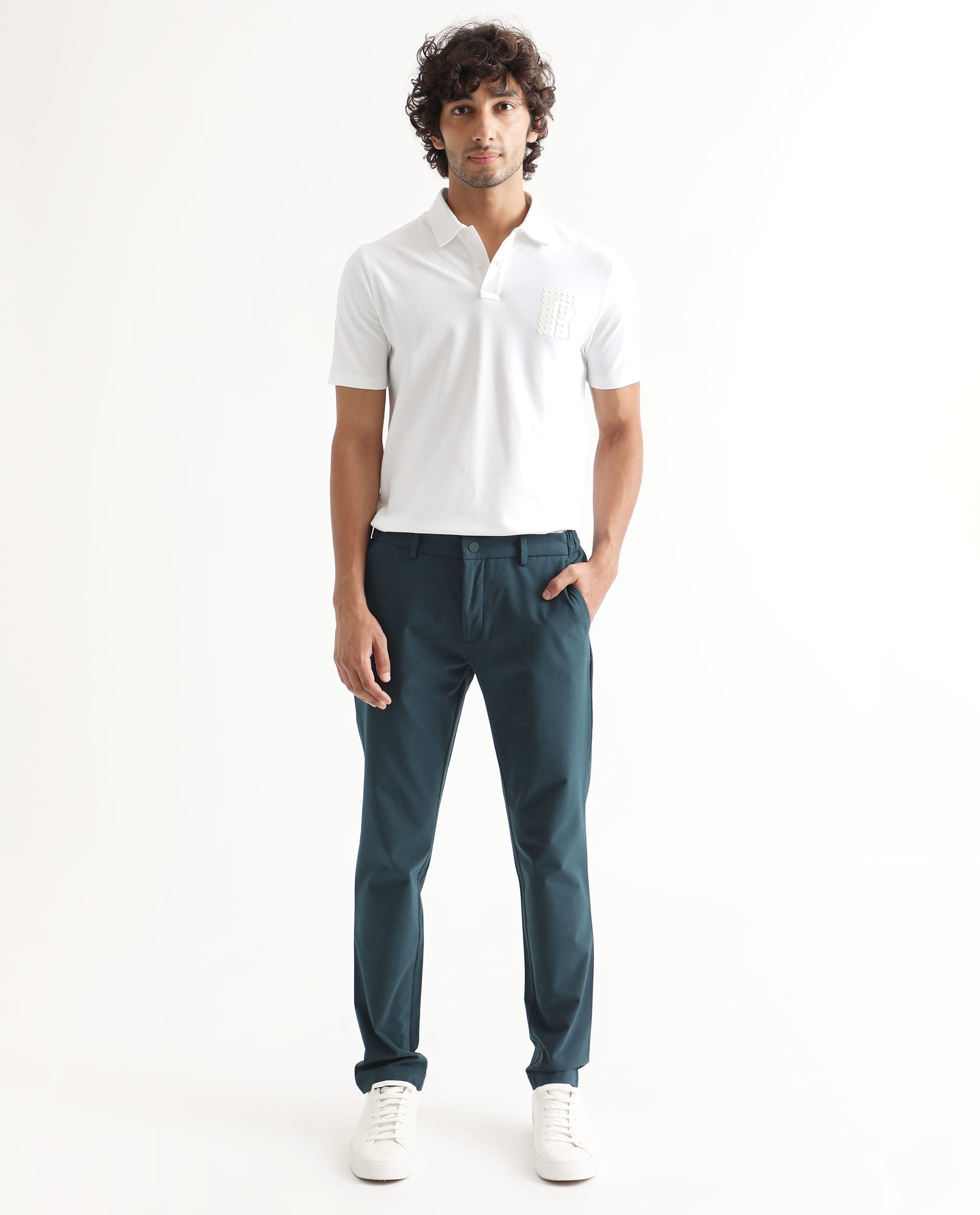 Rare Rabbit Men's Poka White Cotton Lycra Fabric Collared Neck Half Sleeves Polo T-Shirt - view 3
