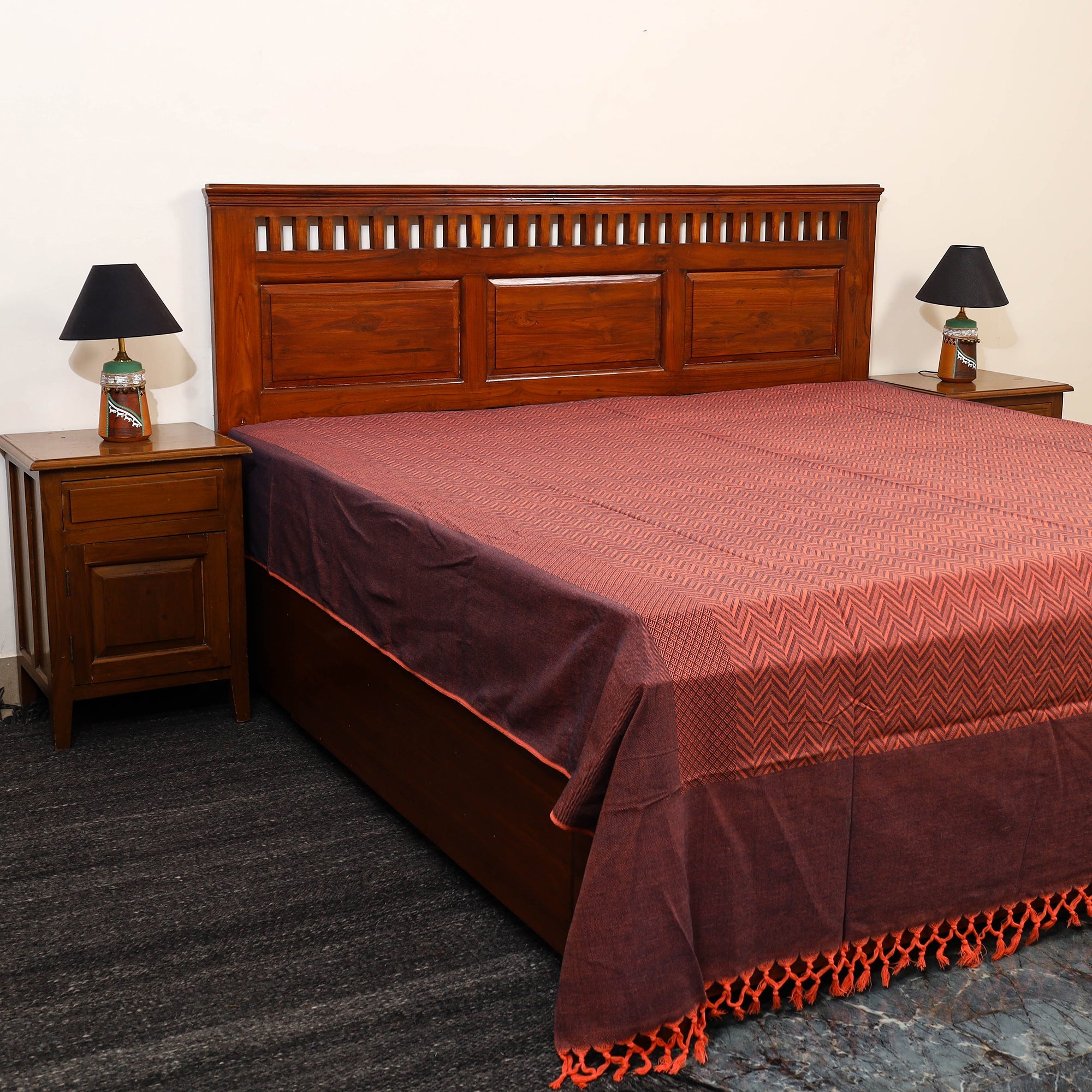 HANDLOOM VIRASAT Brown - Pure Handloom Cotton Double Bed Cover from Bijnor 48