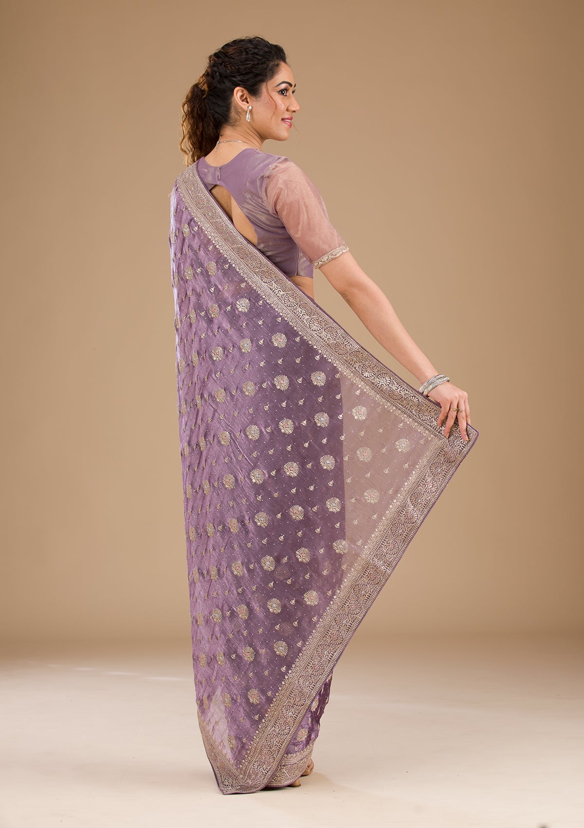 Koskii Lavender Zariwork Tissue Saree – Women's - view 2
