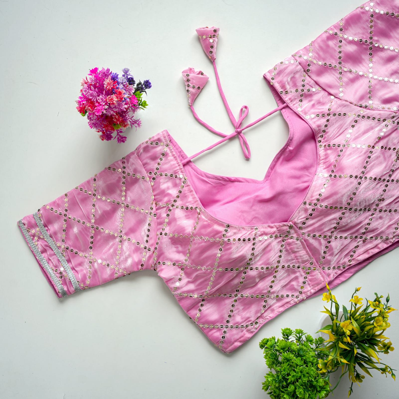 ClothsVilla Baby Pink Metalic Jimmy Choo Blouse with Exquisite Sequence Embroidery - view 2