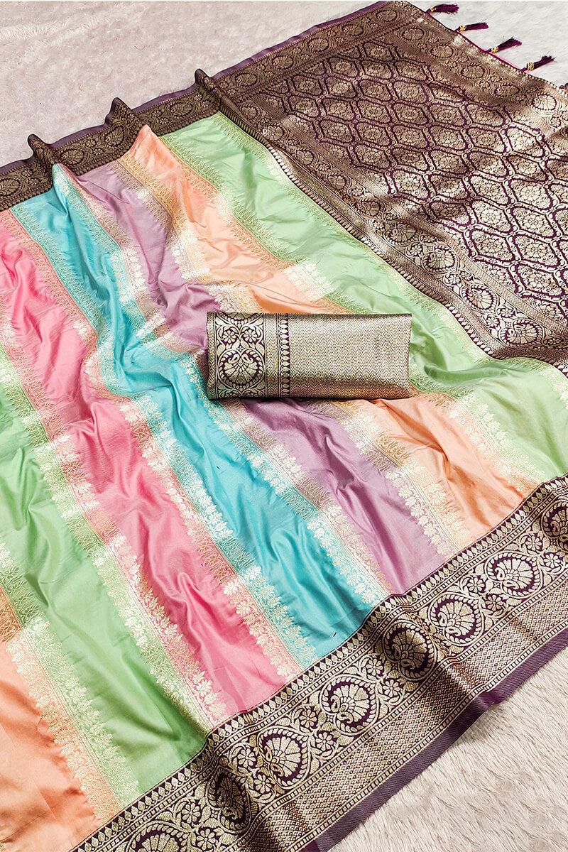 Murti-Banarasi Silk Smashing Multicolor Soft Banarasi Silk Saree With Sizzling Blouse Piece