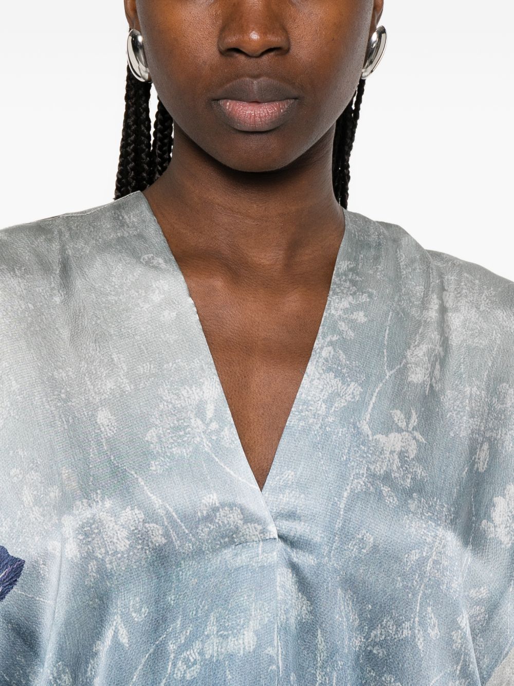 Pierre Louis Mascia V-neck, short sleeves, printed Pritned silk dress - view 2